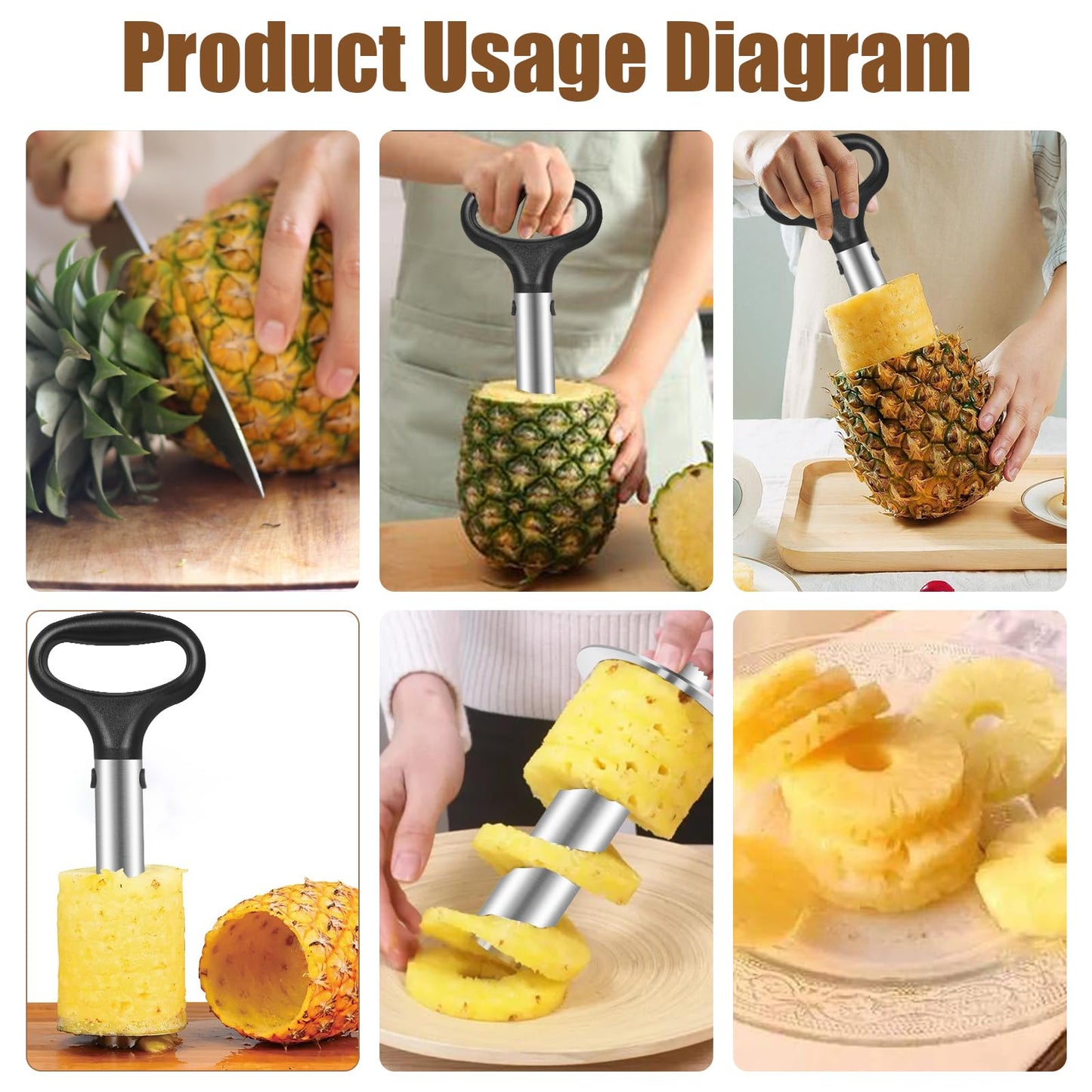 Cook Guy Hollow Handle Pineapple Corer and Slicer Set - Features Reinforced Stainless Steel Pineapple Cutter and Fruit Knife - Effortless Core Removal and Slicing Tool