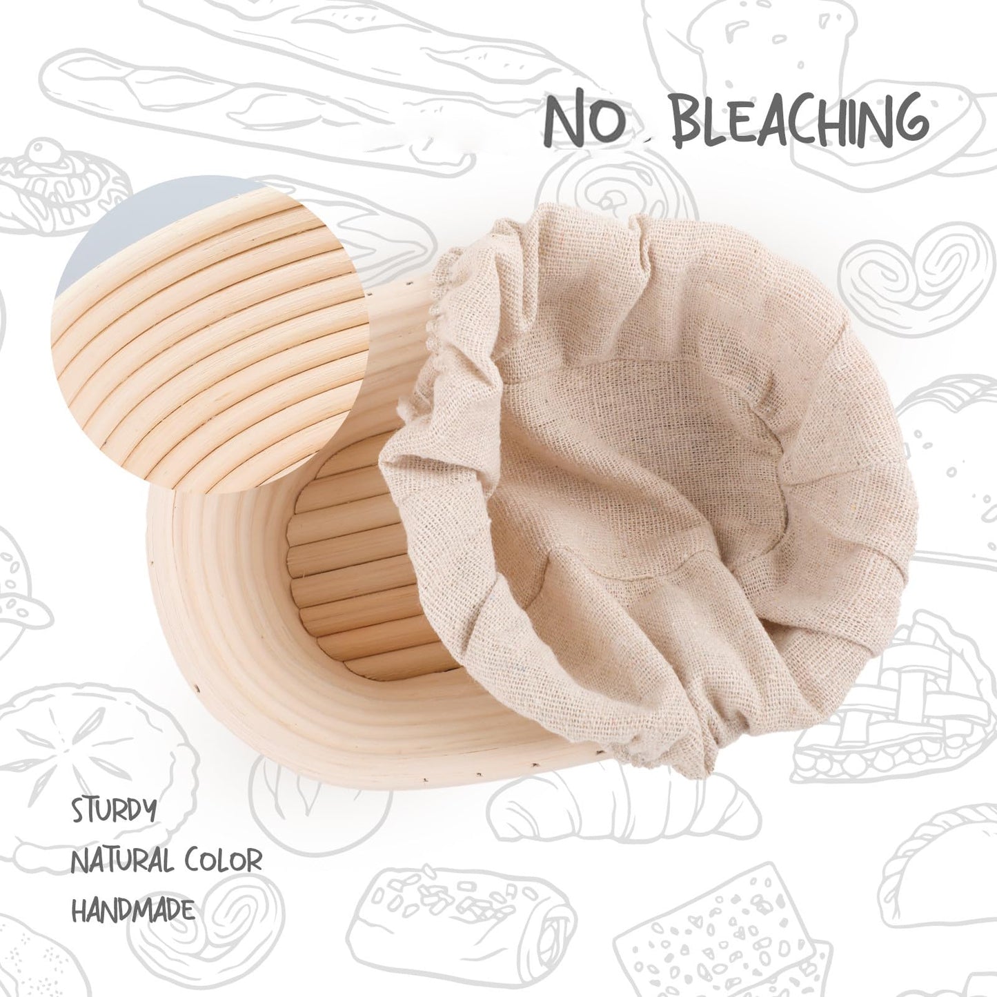 Bread Proofing Baskets Set of 2 10 inch Oval Shaped Dough Proofing Bowls w/Liners Perfect for Professional & Home Sourdough Bread Baking