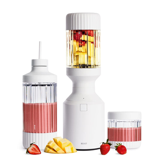 Beast Mega 1200 Plus | Premium Countertop Blender | Smoothies, Shakes, Sauces, Dips, Soups | Blends Ice and Frozen Fruit | XL Vessel | With Extra Vessels, Straw System | (Charcoal, 120V)