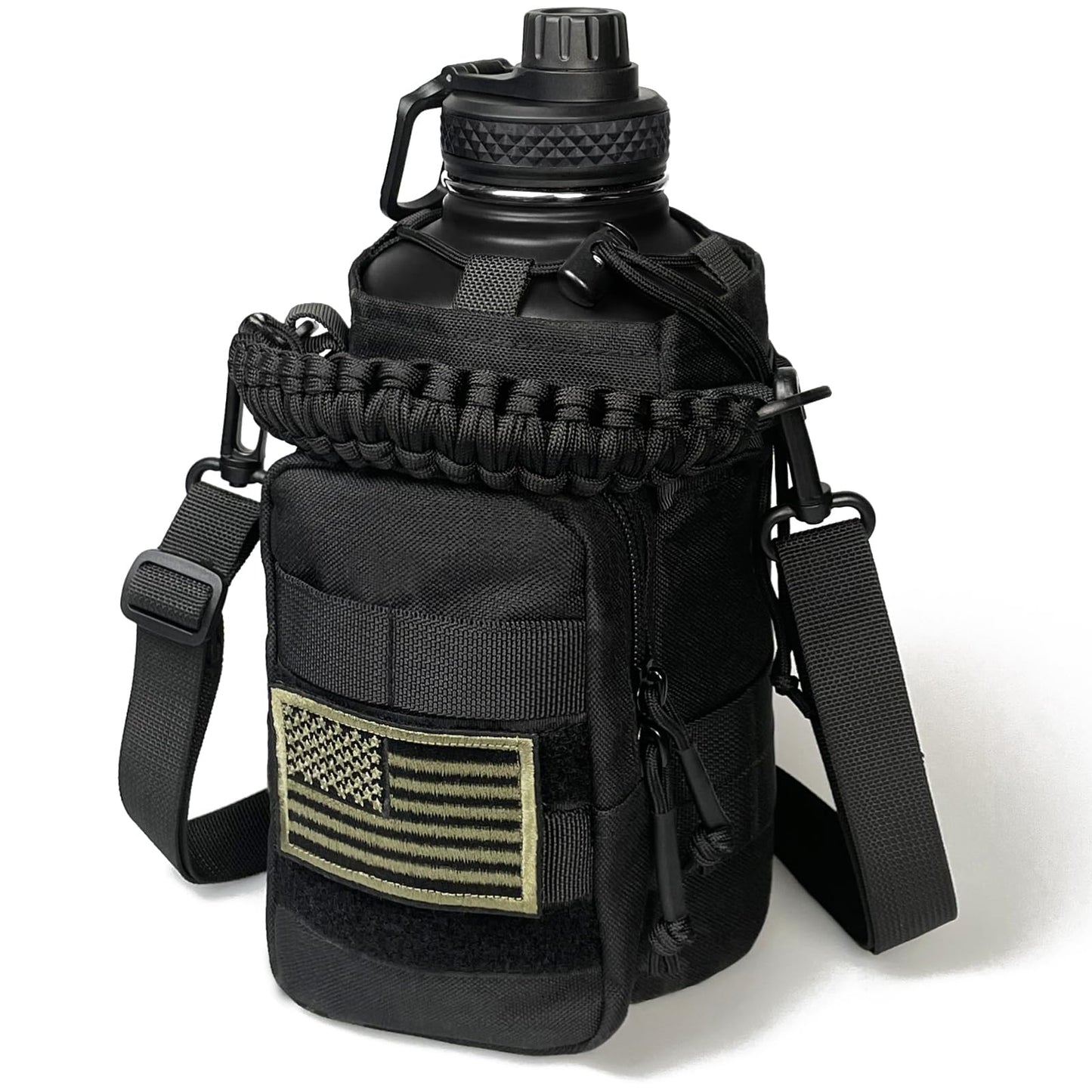 32 Oz Water Bottle with Sleeve - Insulated Bottle with Strap Stainless Steel Gym Water Bottles for Men Sports Workout Hiking All Black