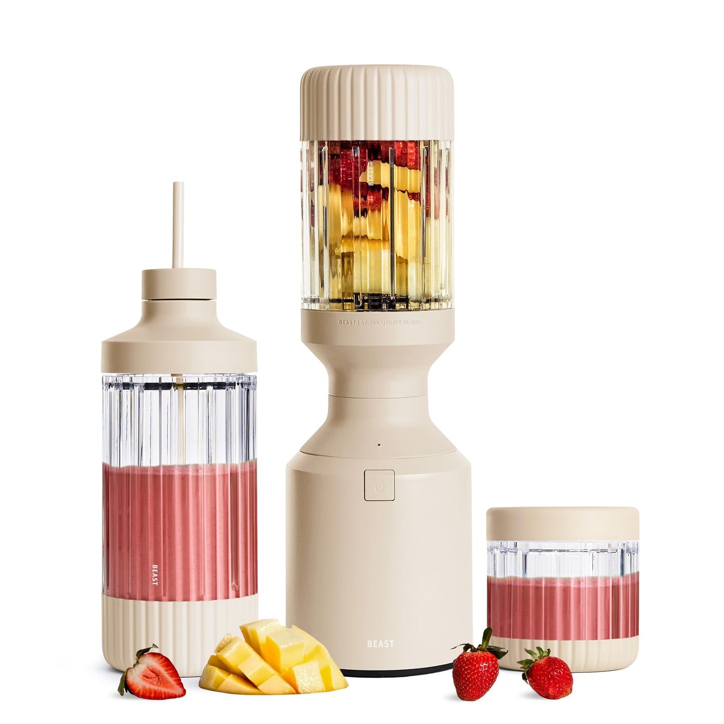 Beast Mega 1200 Plus | Premium Countertop Blender | Smoothies, Shakes, Sauces, Dips, Soups | Blends Ice and Frozen Fruit | XL Vessel | With Extra Vessels, Straw System | (Charcoal, 120V)