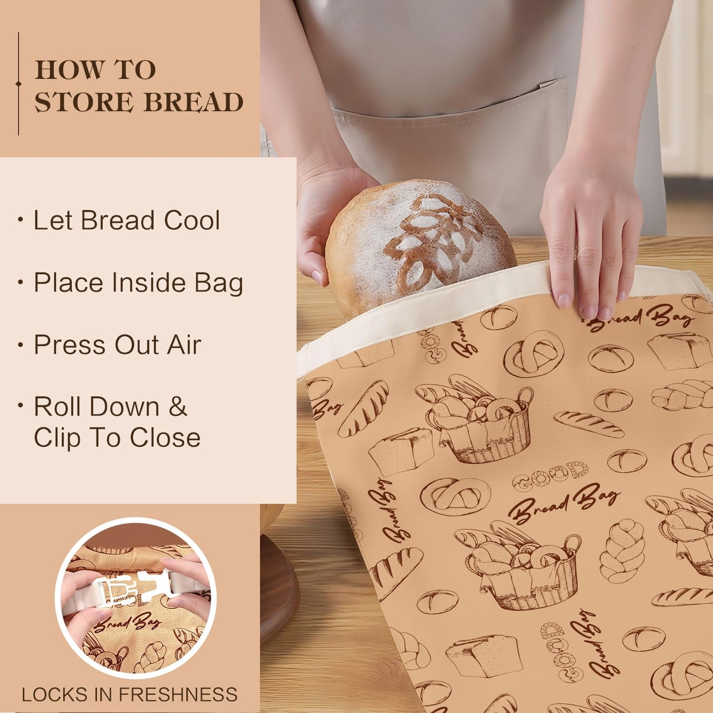 Aofmee Reusable Beeswax Bread Bags for Homemade Bread, 2 Pack Sourdough Bread Bags, XL Natural Cotton Beeswax Bag, Fresh Keeping Extra Large Bread Food Storage Bag for Gift Giving