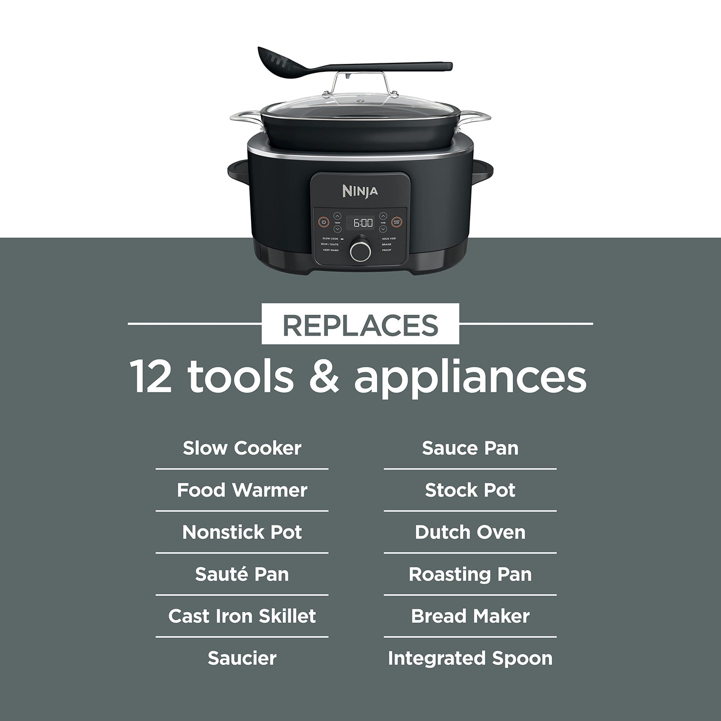 Ninja MC1001 Foodi PossibleCooker PRO 8.5 Quart Multi-Cooker, with 8-in-1 Slow Cooker, Dutch Oven, Steamer, Glass Lid Integrated Spoon, Nonstick, Oven Safe Pot to 500°F, Sea Salt Gray