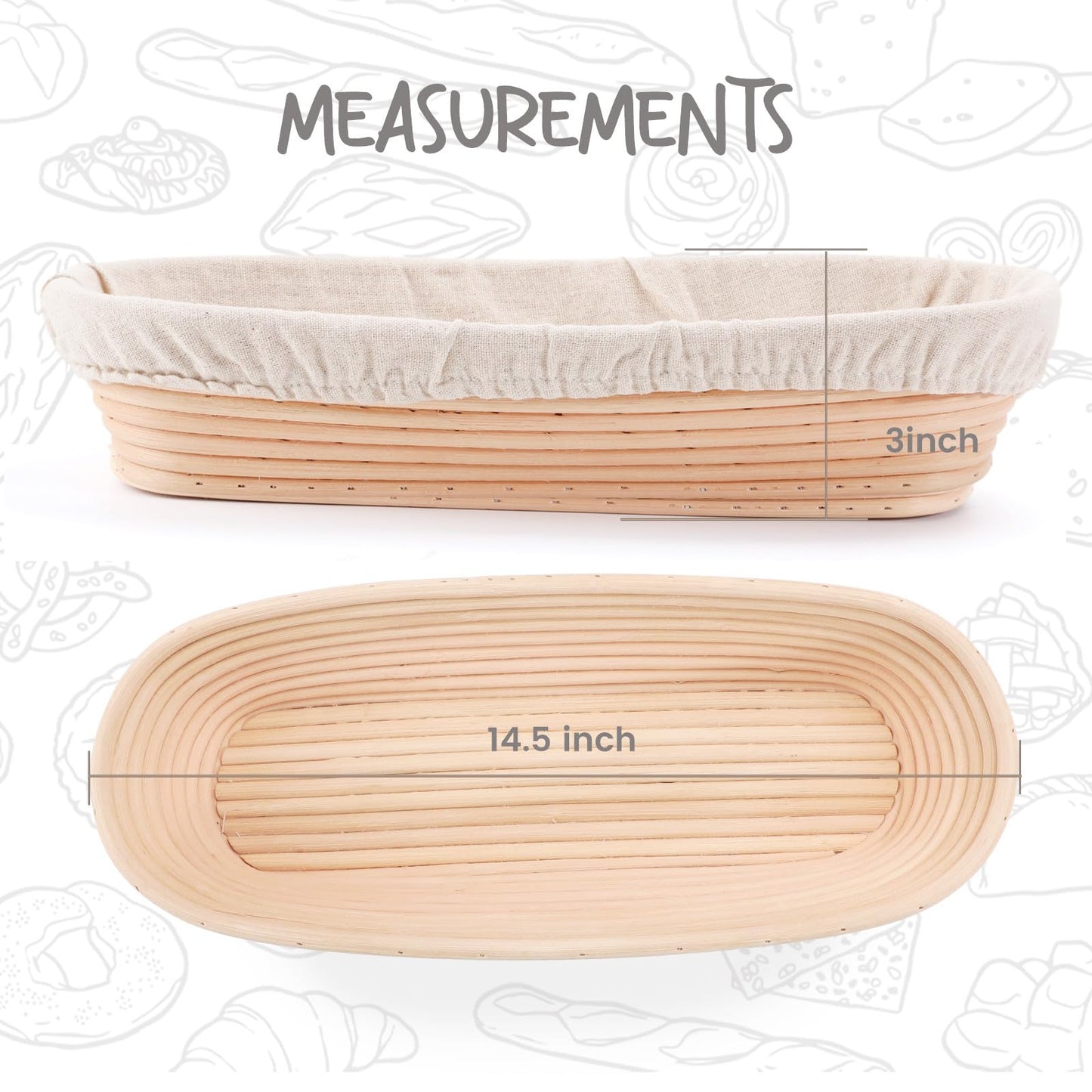 Bread Proofing Baskets Set of 2 10 inch Oval Shaped Dough Proofing Bowls w/Liners Perfect for Professional & Home Sourdough Bread Baking