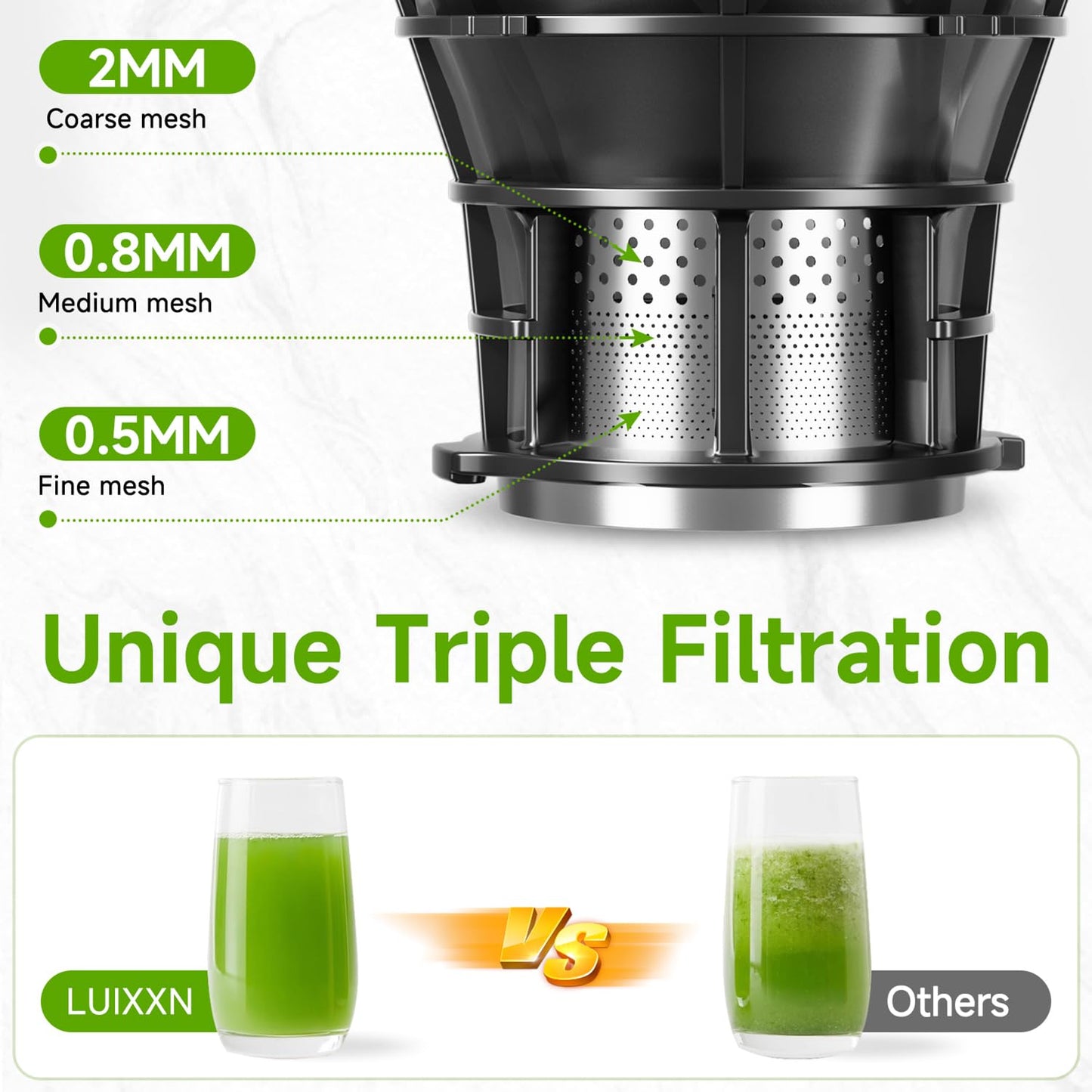Cold Press Juicer, 5.8" Wide Feed Chute Juice Extractor Machine with 400W, High Juice Yield, Slow Masticating Juicer for Whole Vegetables & Fruits, Charcoal Grey