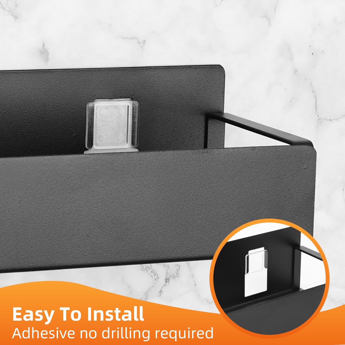 Kitchen Spice Rack for Wall: 2 Packs Black Adhesive Spice Racks Wall Mount - 11.8" Large Hanging Storage Organizer Cabinet Without Drilling for Work Room Bathroom Shelves