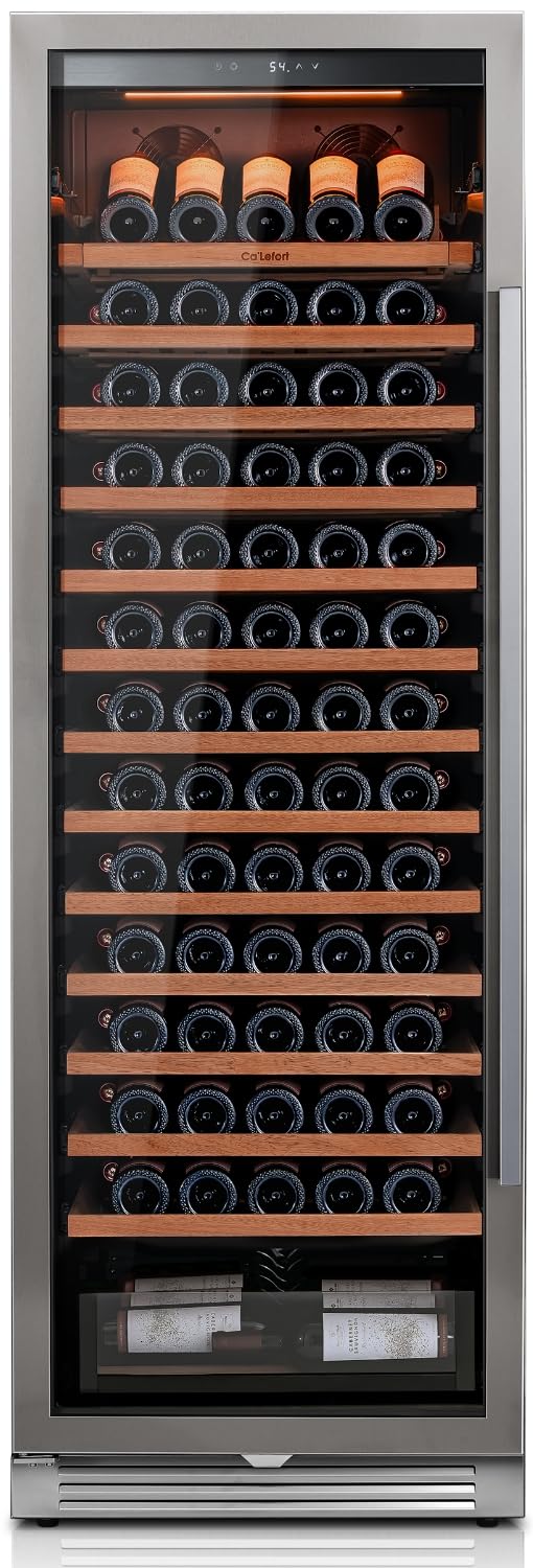 Ca'Lefort 24 Inch Wine Fridge, Dual Zone 90 Bottle Wine Cooler Refrigerator, 40-65°F Refrigerator with Glass Door, 3 LED Built-in/Freestanding Fridge for Bar/Kitchen/Resterant (Left-Hinged)