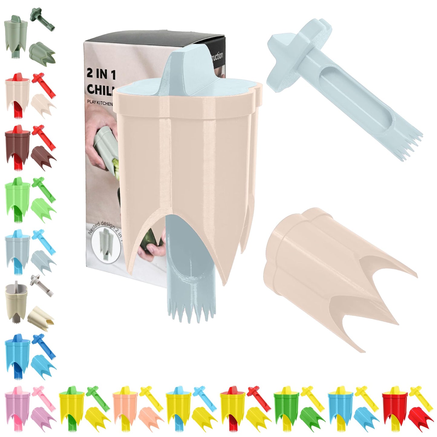 Pepper Corer, 2 in 1 Red Bell Pepper Seed Corer Remover Tool, Fruit & Vegetable Corers Quick Cave Tools for Jalapeno Cutter Deseeder, Blue Yellow, 3 PCS