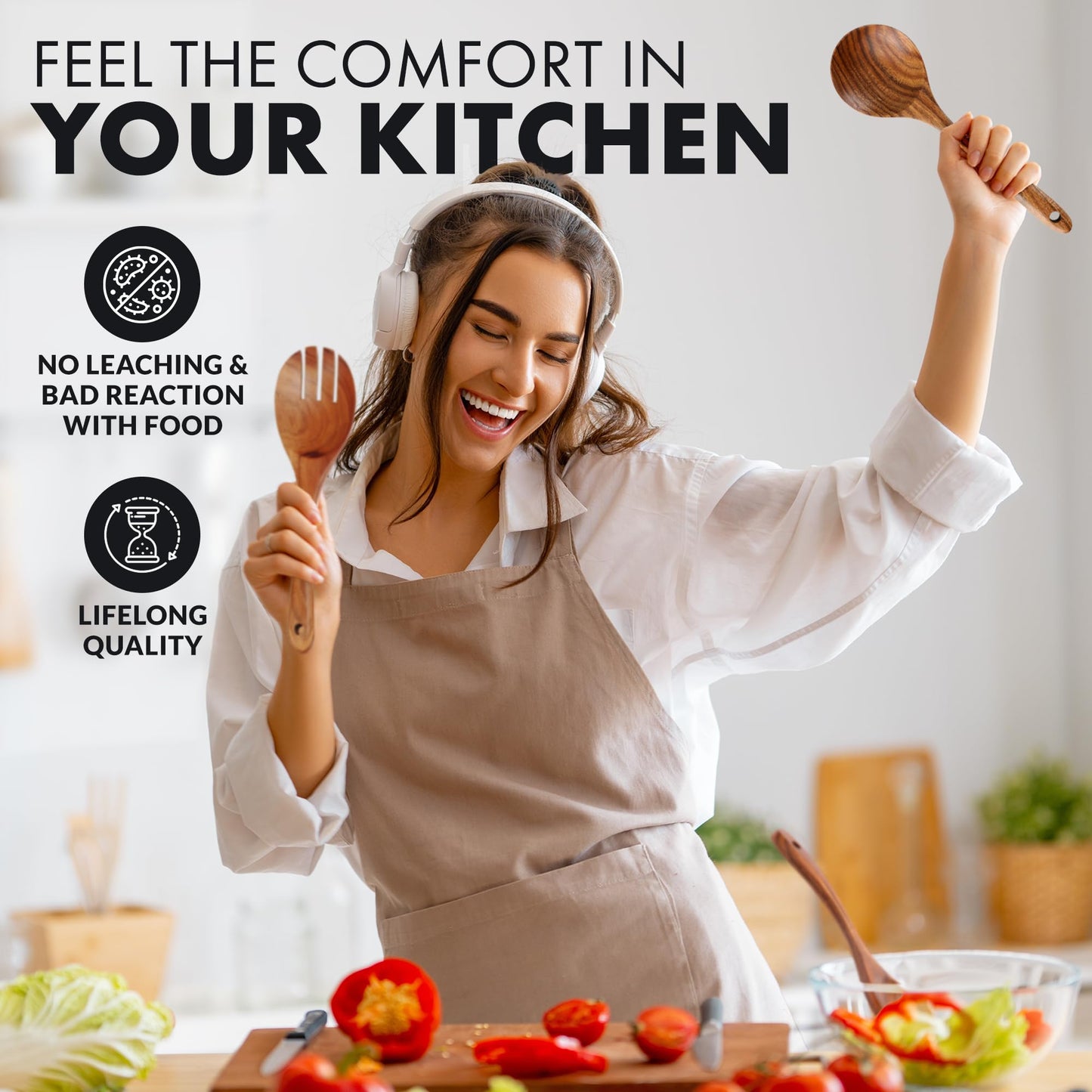 Zulay Kitchen 9.4" Teak Wooden Cooking Spoon – Durable, Non-Stick Wooden Utensil for Cooking, Stirring, Mixing & Serving – Heat-Resistant, Smooth Finish Kitchen Spoon for Nonstick Cookware