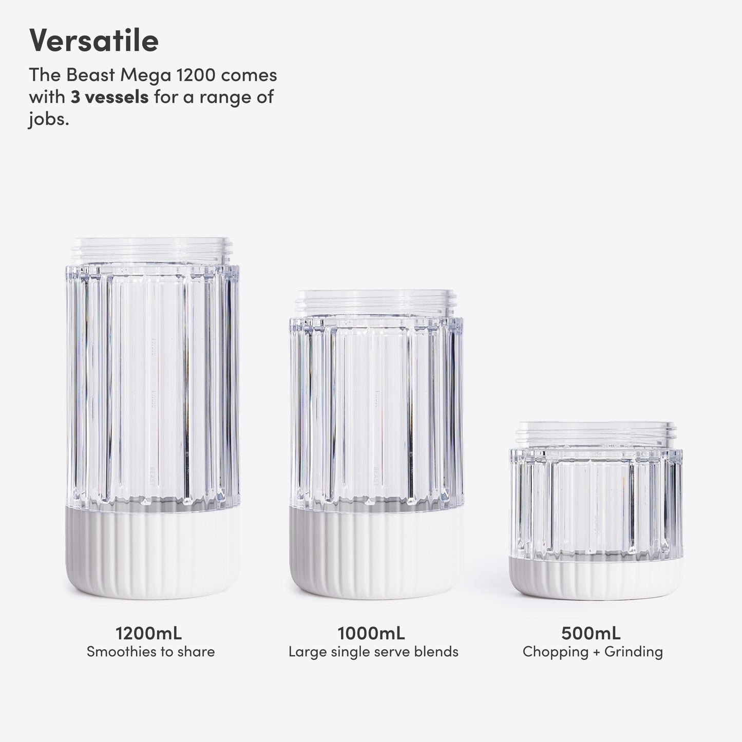 Beast Mega 1200 Plus | Premium Countertop Blender | Smoothies, Shakes, Sauces, Dips, Soups | Blends Ice and Frozen Fruit | XL Vessel | With Extra Vessels, Straw System | (Charcoal, 120V)