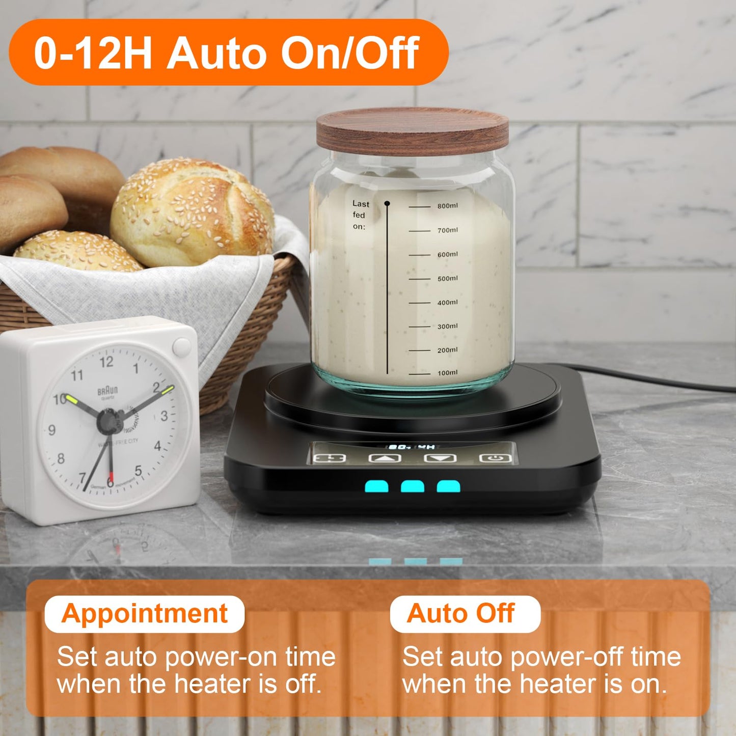 Electric Sourdough Starter Warmer Mat, Upgrade Warming Heating Pad for Sour Dough Starter, Sourdough Heater Proofing Tool for Home Baking with US Plug Thermostat Control, Timing, Memory Function