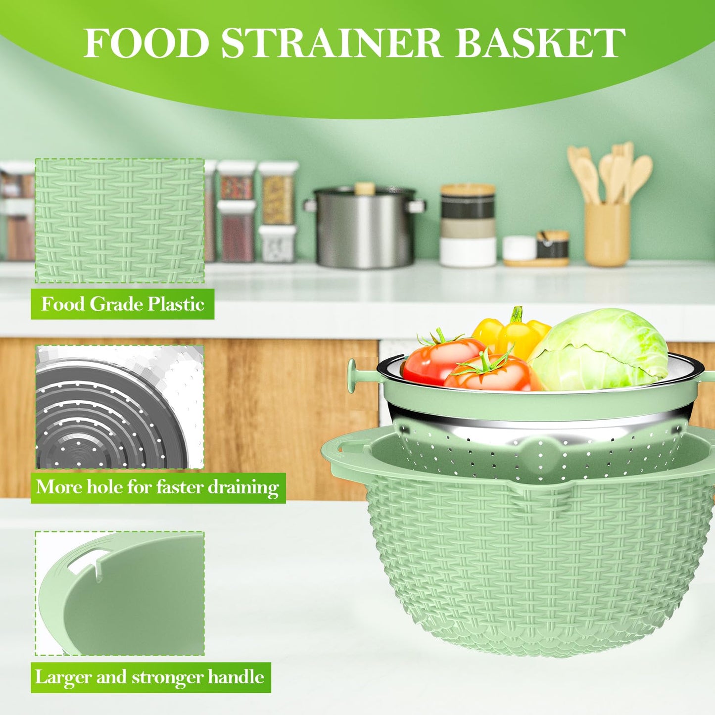 Over the Sink Colander - Strainers and Colanders - Stainless Steel Strainer - Expandable Sink Colander with Rubber Grip for Strain, Drain, Rinse Fruits, Vegetables, Home Kitchen Essentials