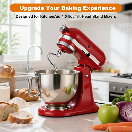 Stainless Steel Spiral Dough Hook for Kitchen Aid 4.5QT / 5QT Tilt-Head Mixers, Dishwasher Safe, Dough Hook Attachment - Efficient Kneading for Bread, Pizza, Pasta, Cookies