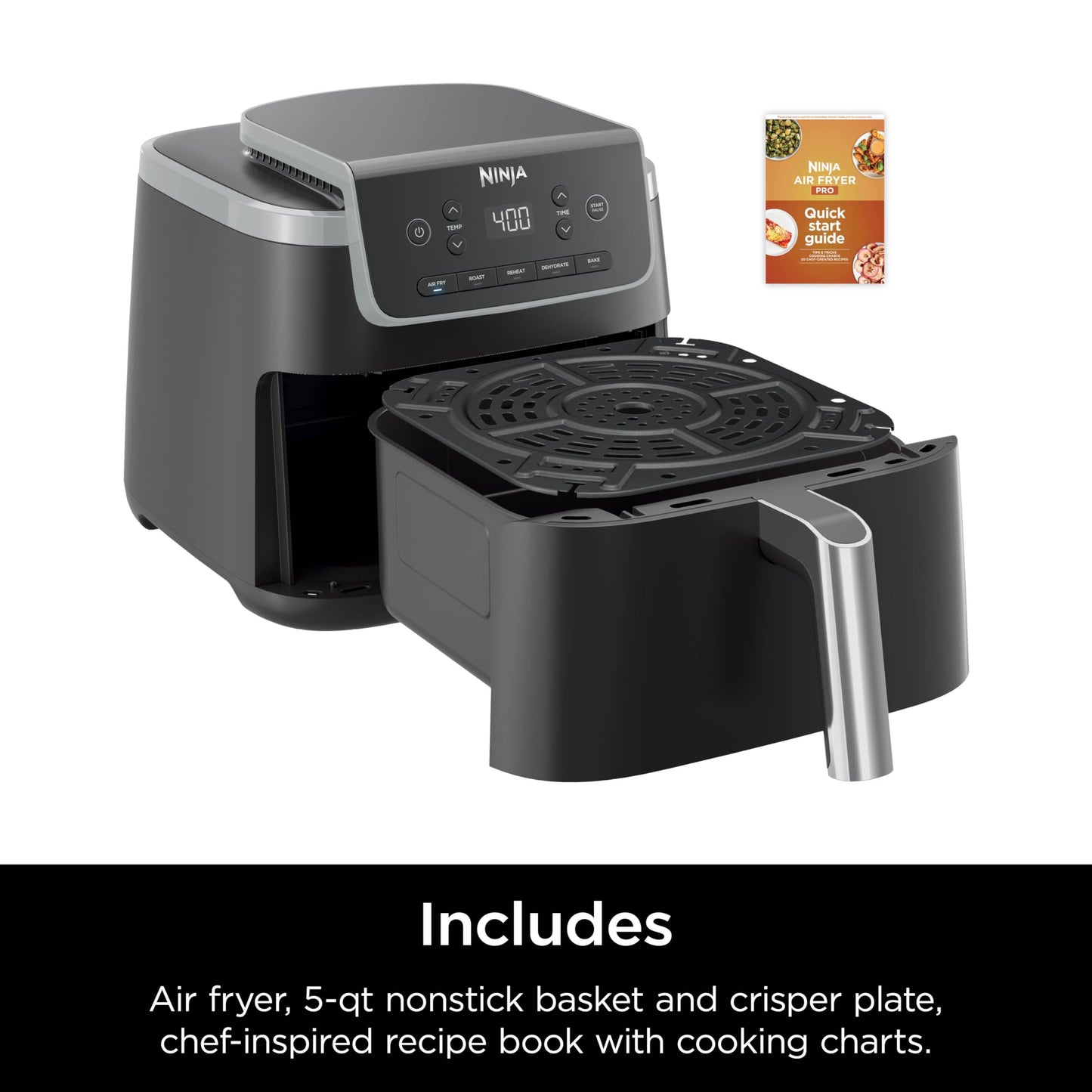 Ninja | Air Fryer | 6.5 QT Pro XL Capacity fits 9lbs of Wings | 6-in-1 Max Crisp, Air Fry, Roast, Bake, Reheat & Dehydrate | Nonstick Basket, Crisper Plate & Recipe Guide | Grey | AF181