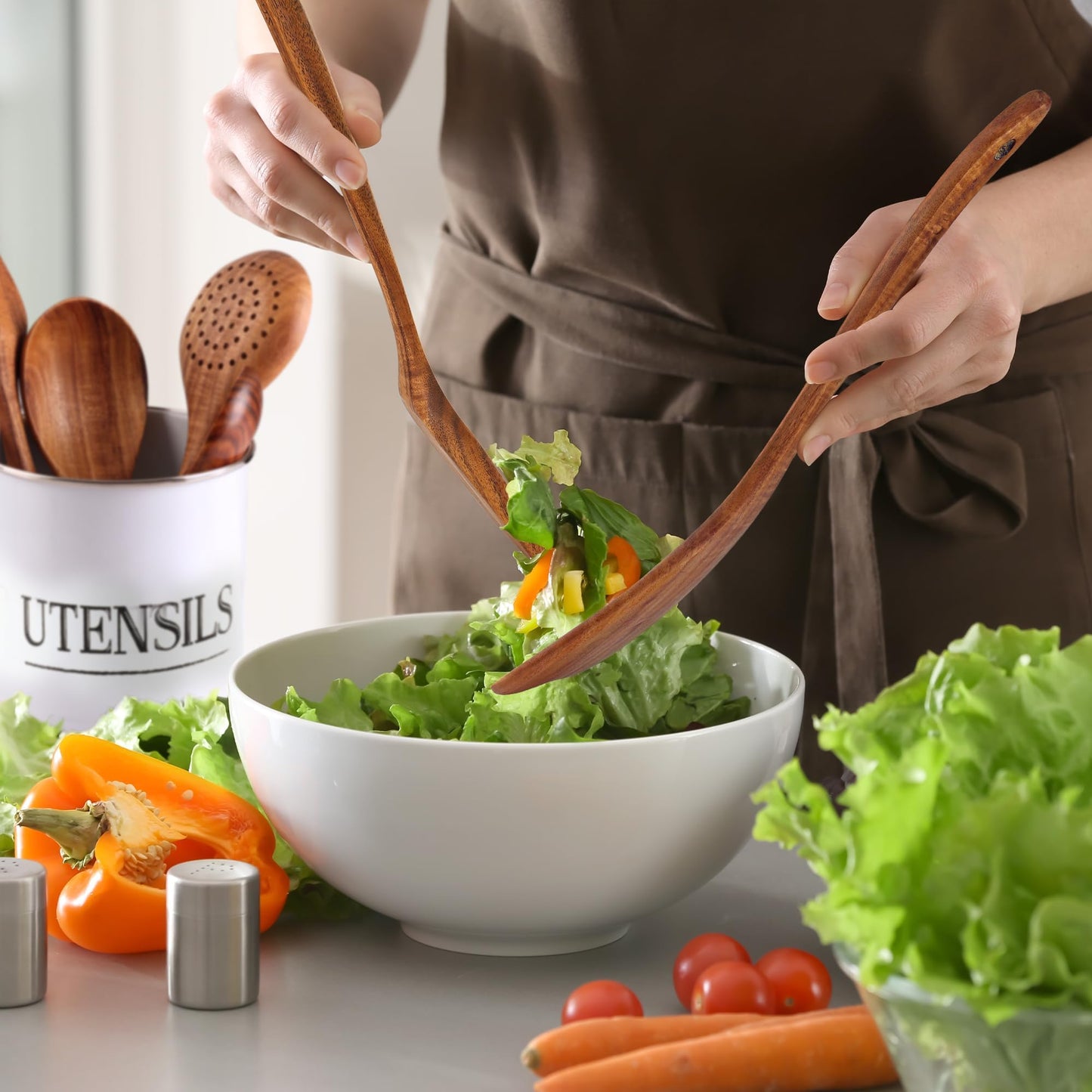 Zulay Kitchen 9.4" Teak Wooden Cooking Spoon – Durable, Non-Stick Wooden Utensil for Cooking, Stirring, Mixing & Serving – Heat-Resistant, Smooth Finish Kitchen Spoon for Nonstick Cookware