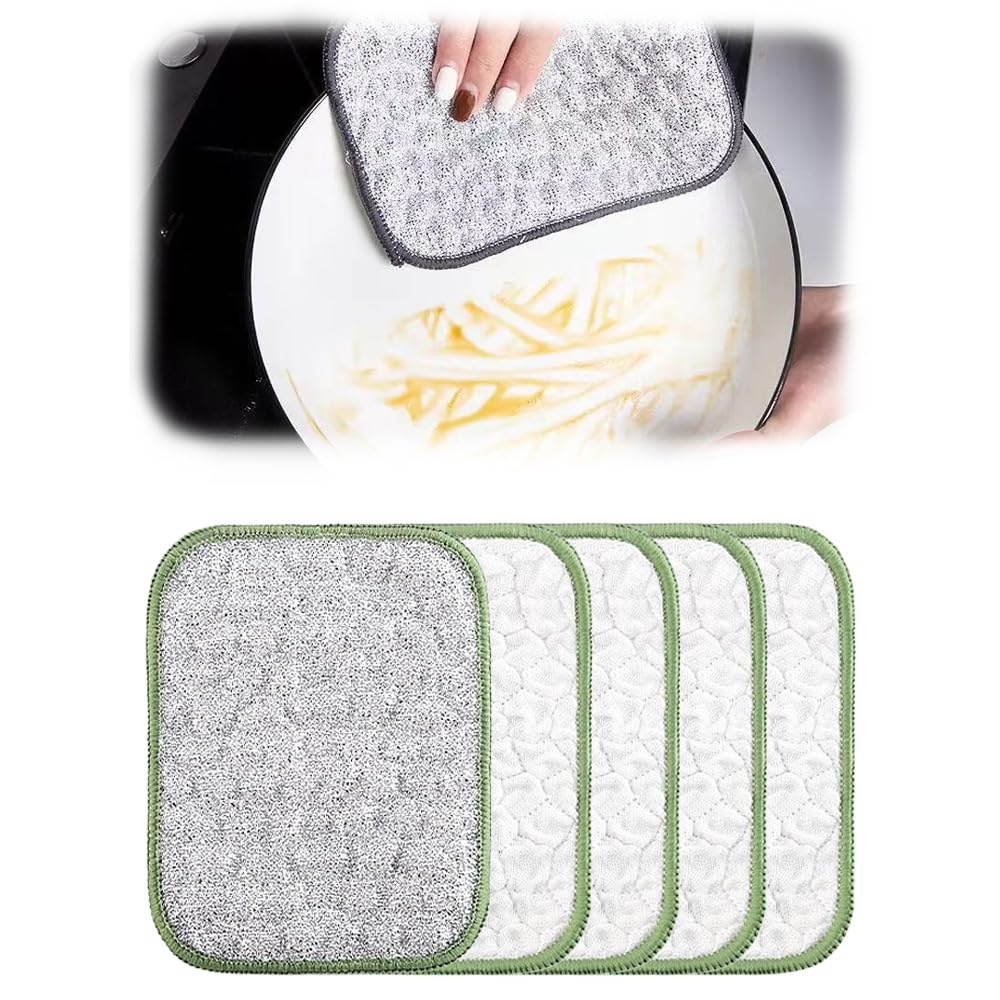Multipurpose Wire Dishwashing Rags, 2025 Upgraded Double-Sided Metal and Cotton Dish Cloth for Wet and Dry, No Scratches Kitchen Cleaning Dish Rags for Sinks, Pots, Pans (5)