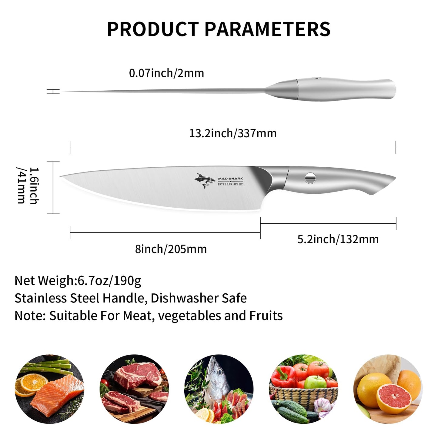MAD SHARK Chef Knife 8 inch Chopping Knife High Carbon Stainless Steel Shark Chef's Knives with Ergonomic Handle, Cooking Knife with Gift Box, Birthday Gifts for Mom/Dad, Black