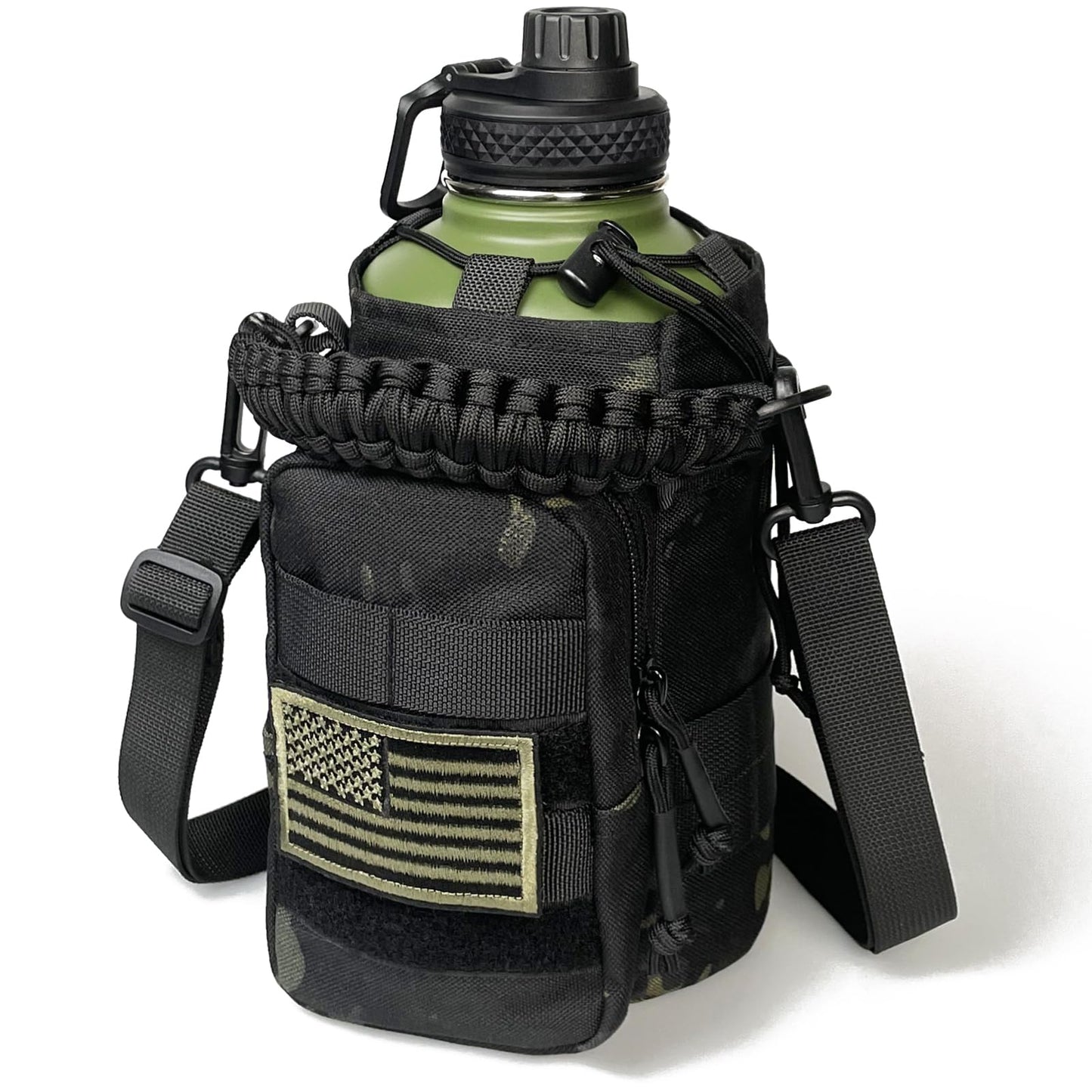 32 Oz Water Bottle with Sleeve - Insulated Bottle with Strap Stainless Steel Gym Water Bottles for Men Sports Workout Hiking All Black