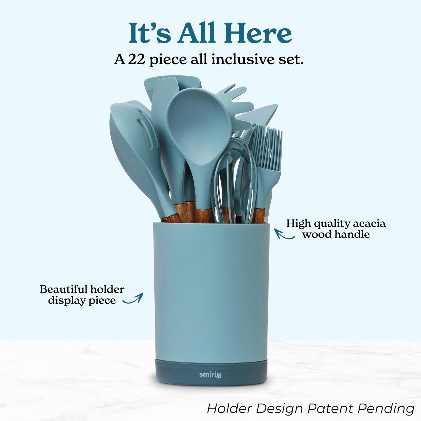 Silicone Kitchen Utensils Set & Holder: Cooking Utensils Set - Kitchen Essentials for New Home & 1st Apartment- Silicone Spatula Set, Cooking Spoons for Nonstick Cookware (Acacia Wood, Cream White)