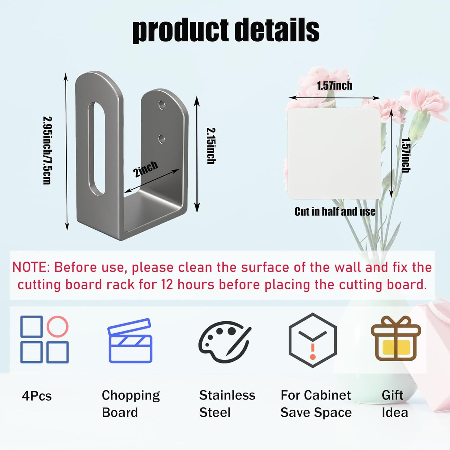 Under Cabinet Cutting Board Holder - 4 Pcs Cutting Board Holder Pot Lids Rack Storage Stainless Steel Under Shelf Counter Chopping Board(Grey)