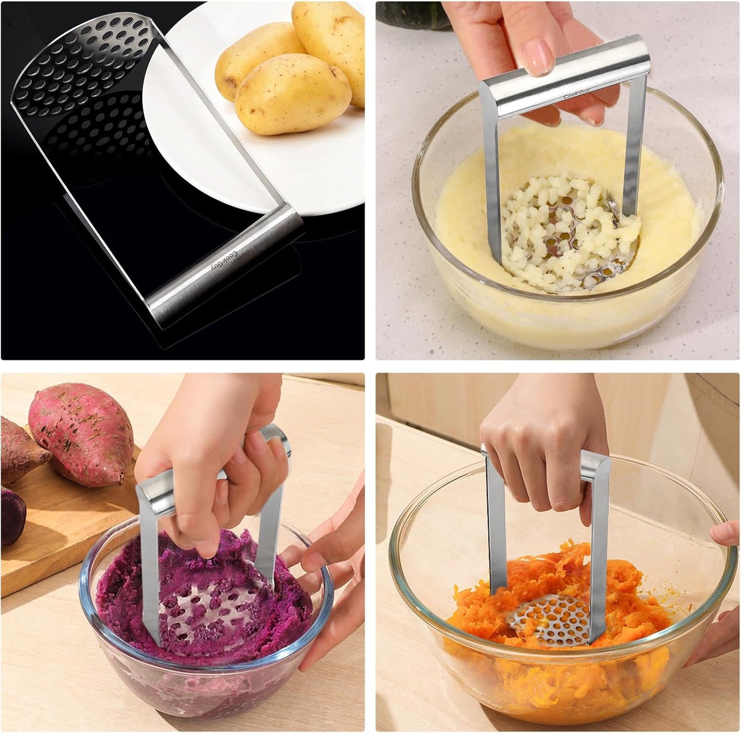 Cook Guy Heavy Duty Potato Masher – Premium Stainless Steel Food Masher for Potatoes, Avocados, Beans & Vegetables – Versatile Kitchen Tool with Ergonomic Horizontal Handle – Dishwasher Safe