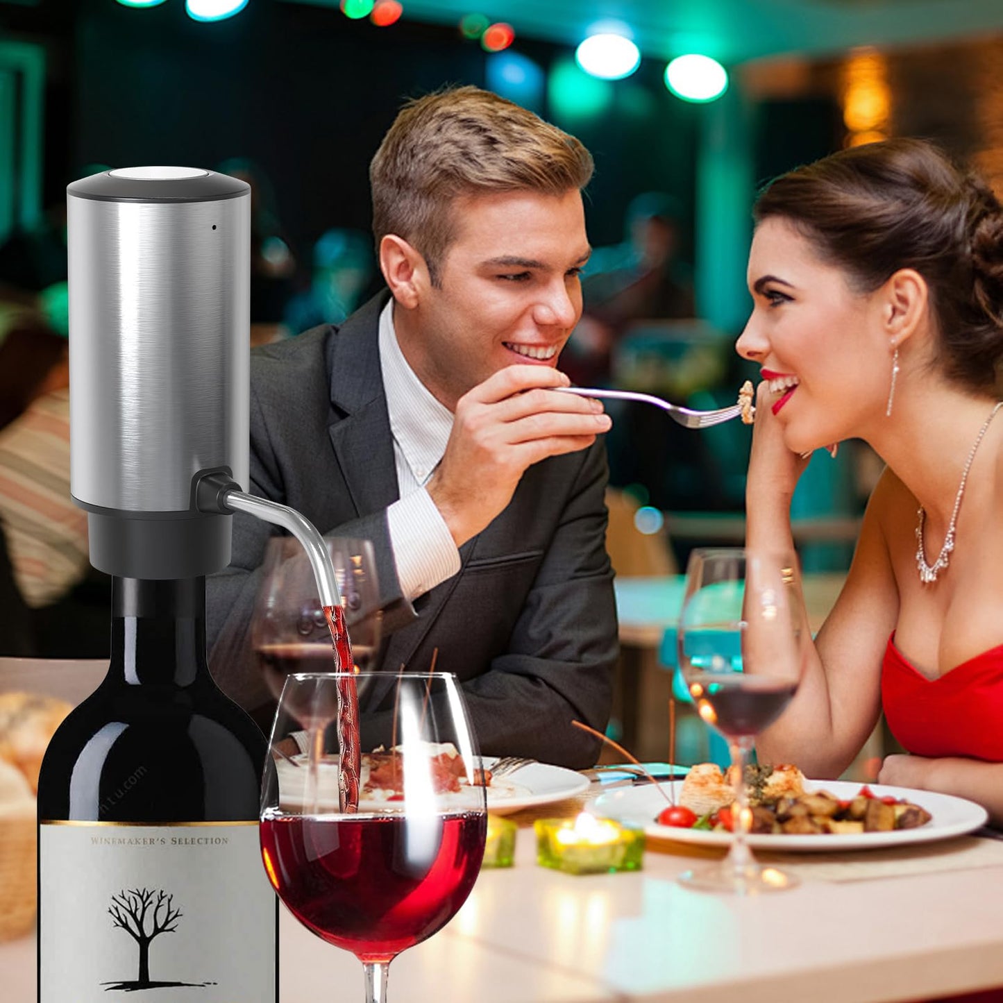 Rechargeable Wine aerator Electric Wine Decanter, Automatic Wine Dispenser withStorage Base,Two Modes:long press to continuously Dispense wine/single press to Dispense75ml of Wine