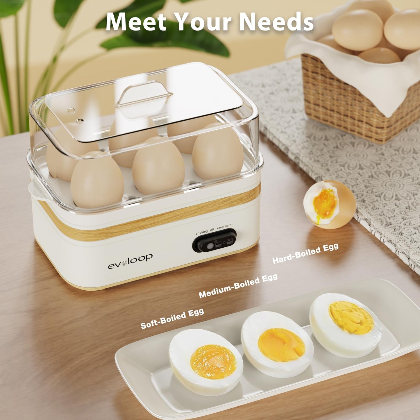 Evoloop Rapid Egg Cooker Electric 6 Eggs Capacity, Soft, Medium, Hard Boiled, Poacher, Omelet Maker Egg Poacher With Auto Shut-Off, BPA Free