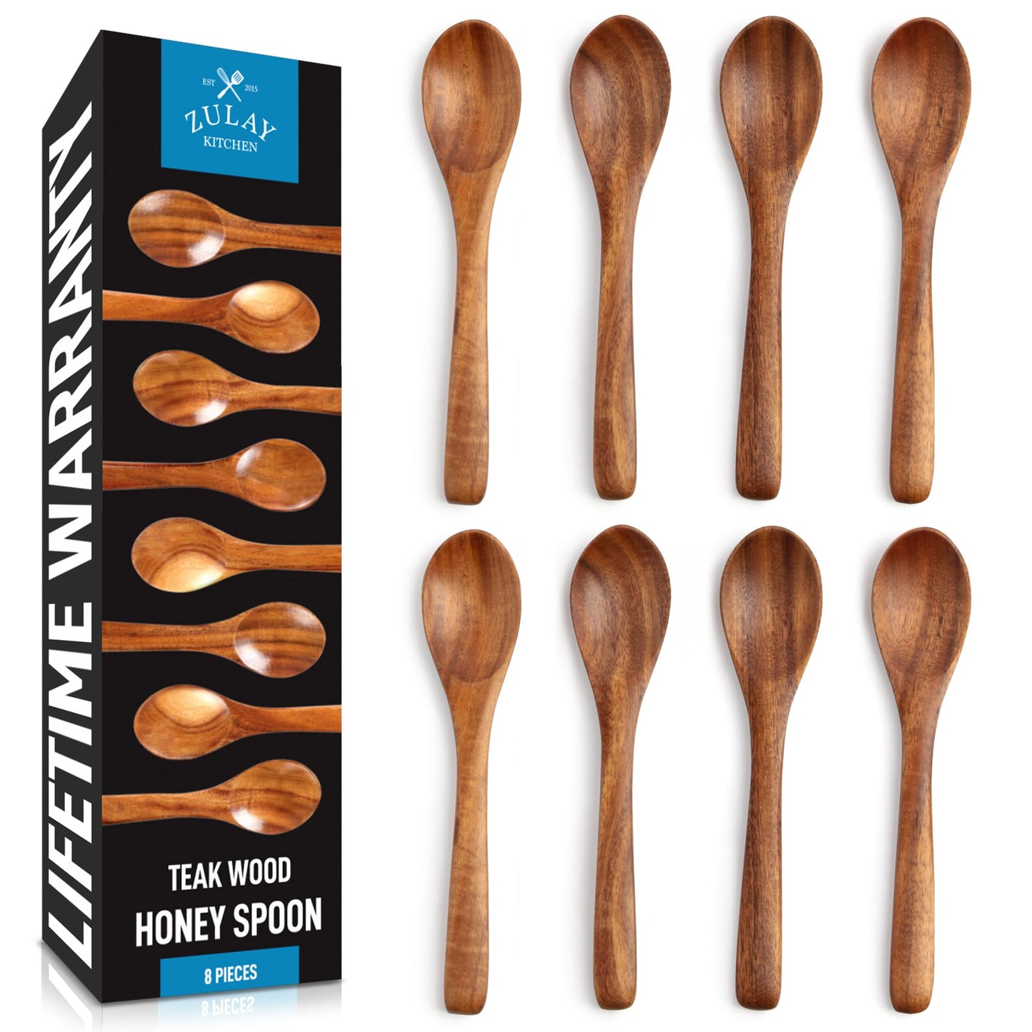 Zulay Kitchen 9.4" Teak Wooden Cooking Spoon – Durable, Non-Stick Wooden Utensil for Cooking, Stirring, Mixing & Serving – Heat-Resistant, Smooth Finish Kitchen Spoon for Nonstick Cookware