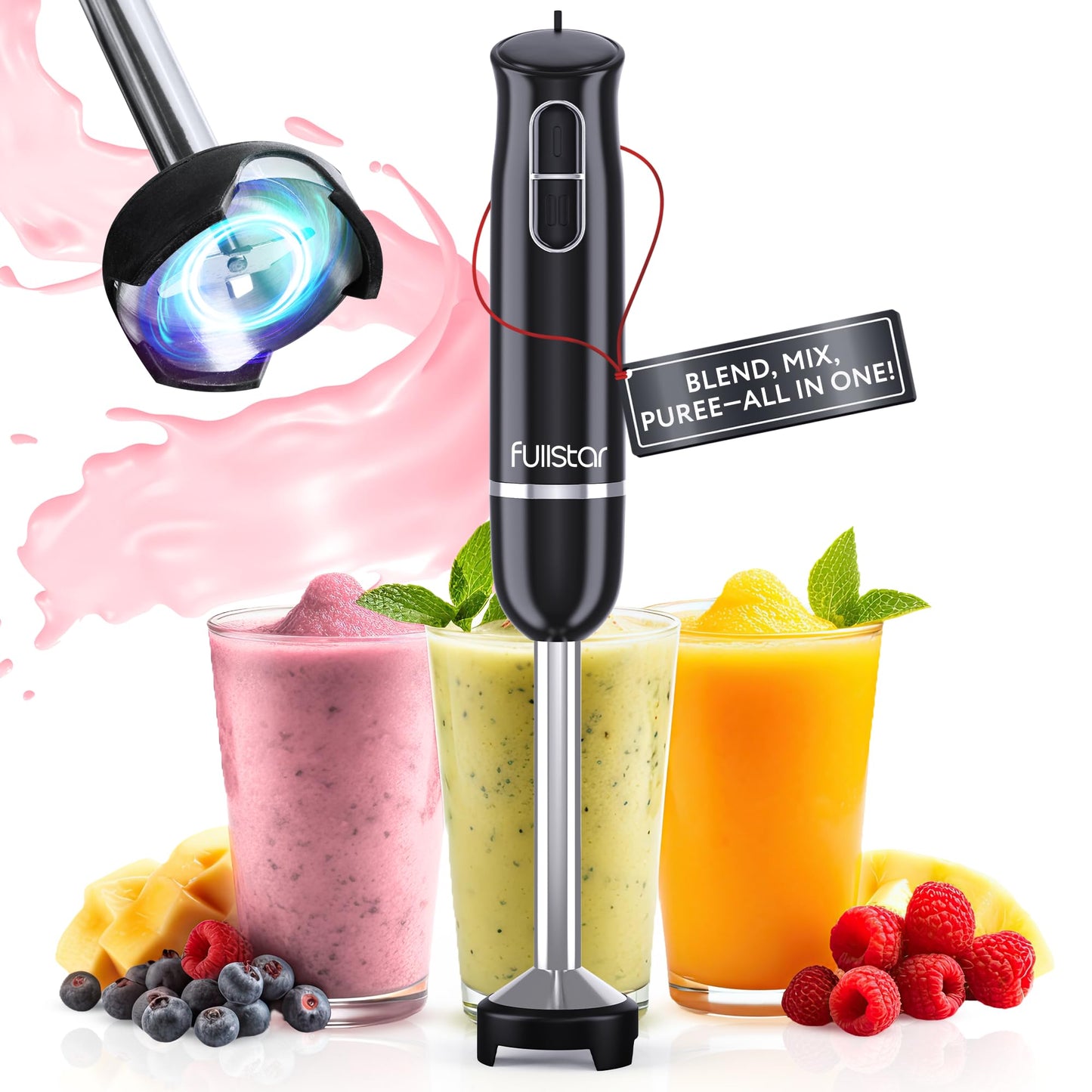 Immersion Blender Set, 300W Handheld Electric Hand Mixer, Smoothie Blender (300W, Black)