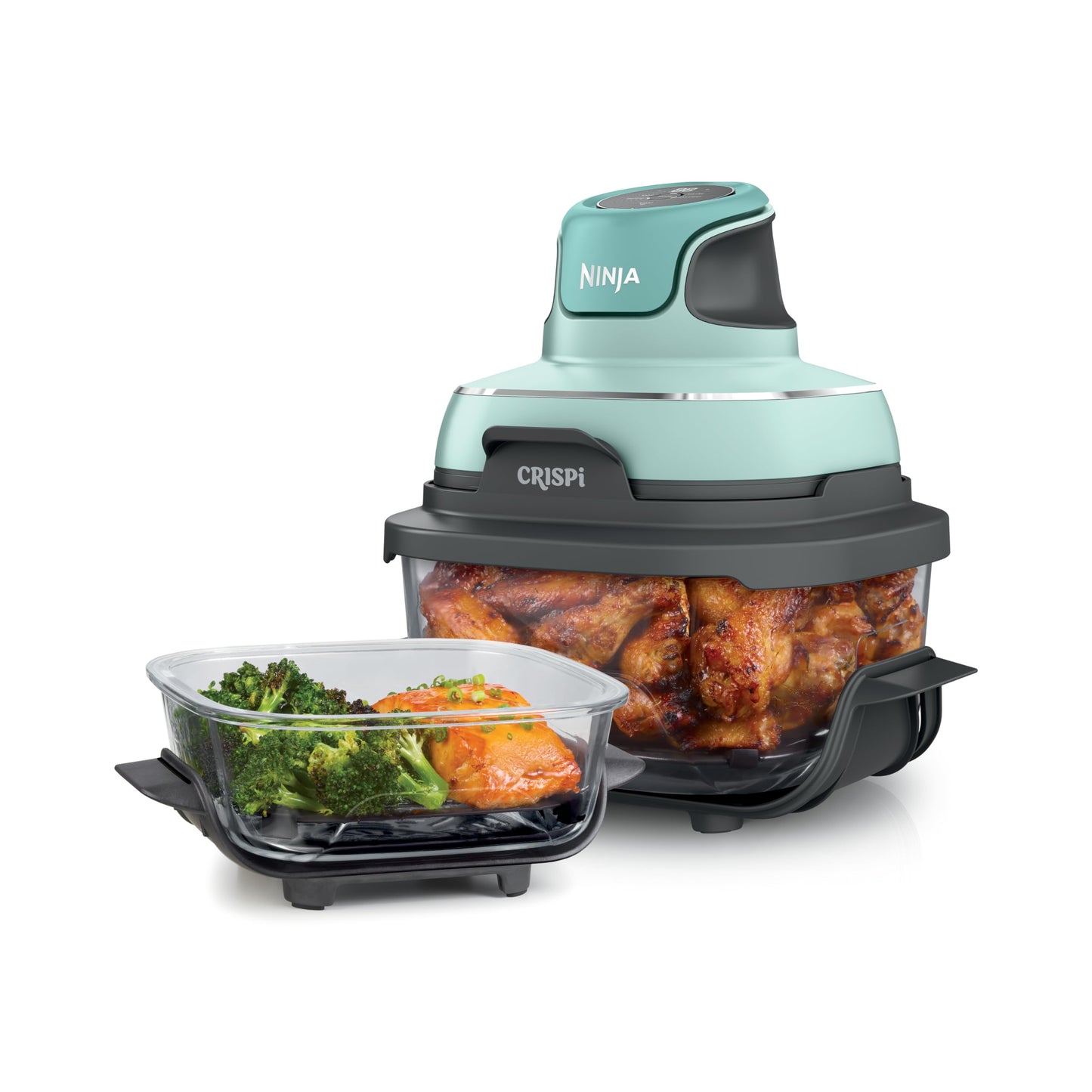 Ninja | Air Fryer | Crispi 4-in-1 Portable Cooking System | 4QT & 6 Cup Glass Containers, Crisper Plates & Storage Lids Included | Microwave, Freezer & Dishwasher Safe | Cherry Crush | FN101DR