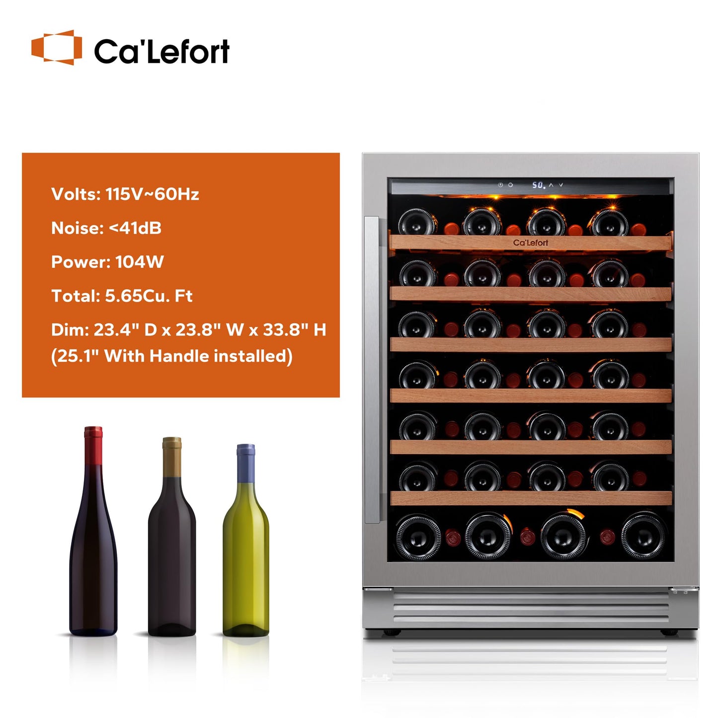 Ca'Lefort 24 Inch Wine and Beverage Refrigerator, 60 Can and 20 Bottle Wine Fridge 36-72°F, 3 LED Dual Zone Wine Cooler with Glass Door, Built-in Compressor Refrigerator for Home/Kitchen (4.10 cu.ft)