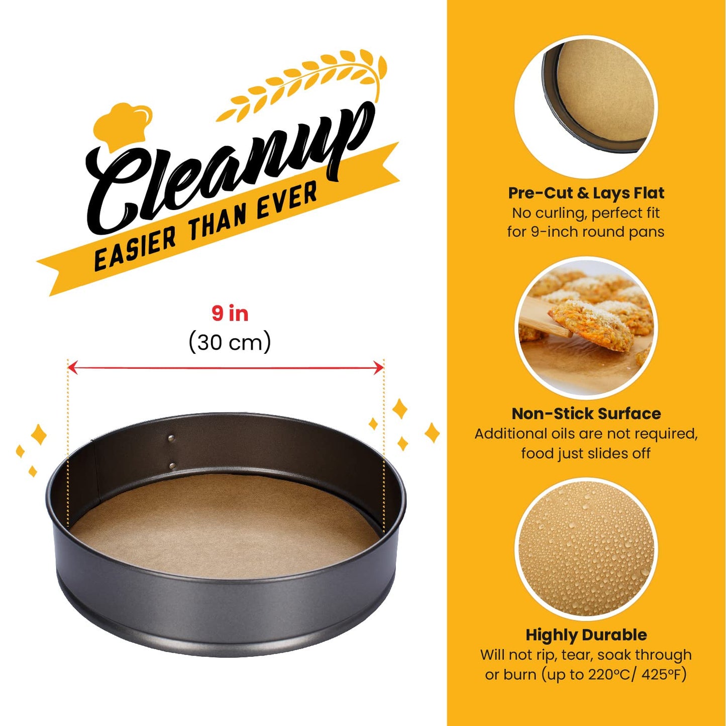 [220 Liners] Heavy Duty 8 Inch Parchment Rounds Paper Baking Sheets | Precut Silicone Coated & Unbleached – Will Not Curl or Burn – Non-Toxic & Comes in Convenient Packaging