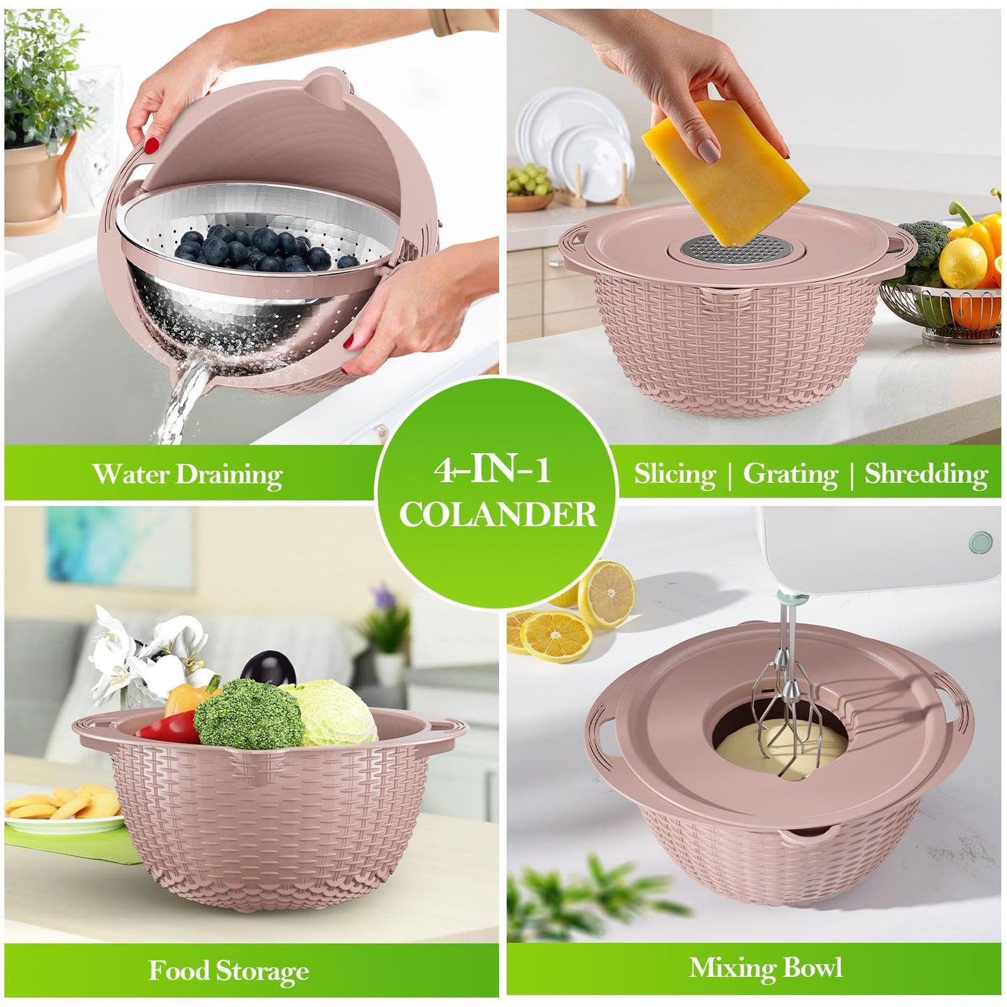 Over the Sink Colander - Strainers and Colanders - Stainless Steel Strainer - Expandable Sink Colander with Rubber Grip for Strain, Drain, Rinse Fruits, Vegetables, Home Kitchen Essentials
