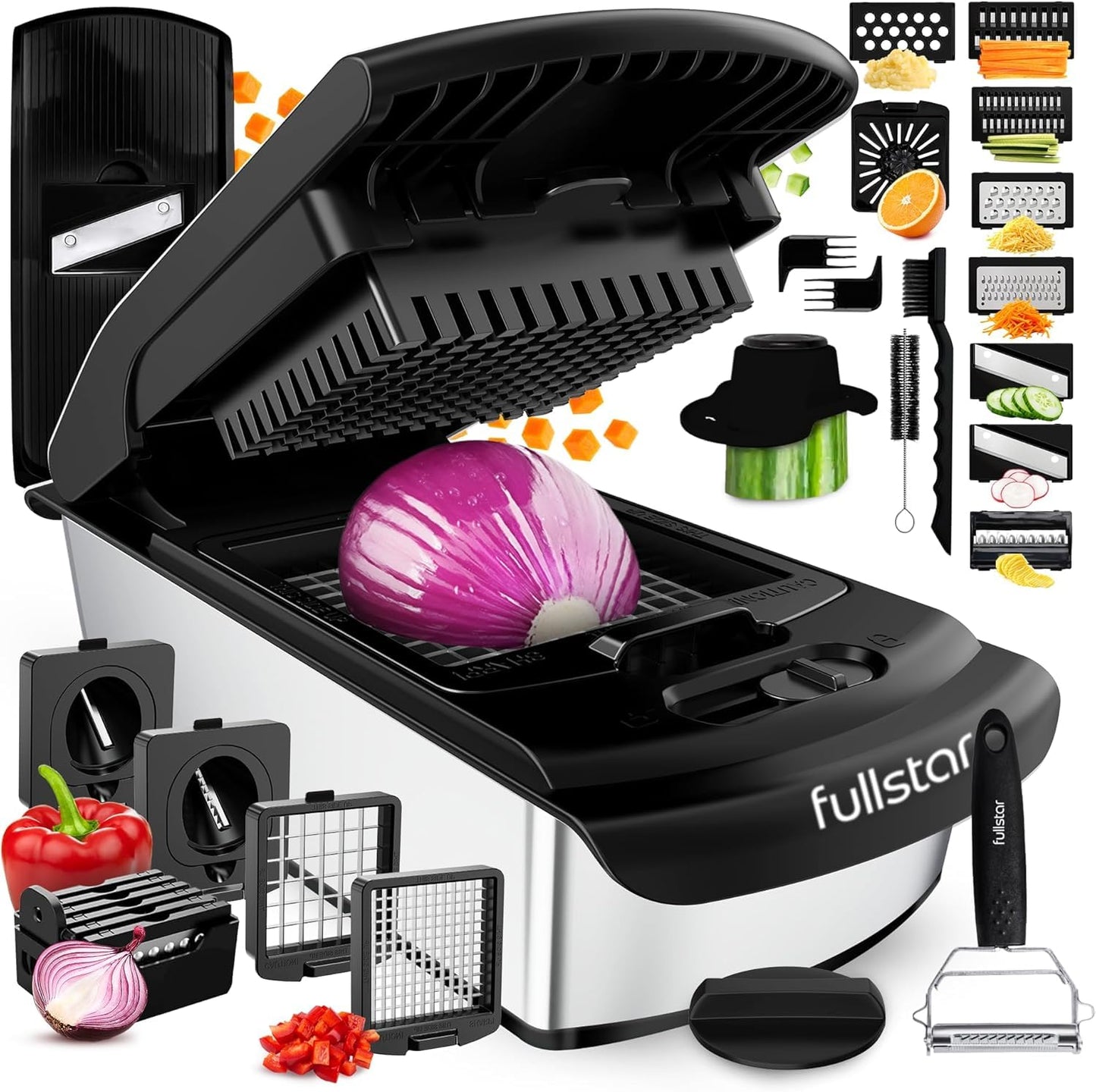 Fullstar The Original Pro Chopper - Vegetable Chopper and Spiralizer, Food Chopper with Container, Fruit Slicer, Kitchen Gadgets & Gifts, Home Essentials (8 in 1, White)