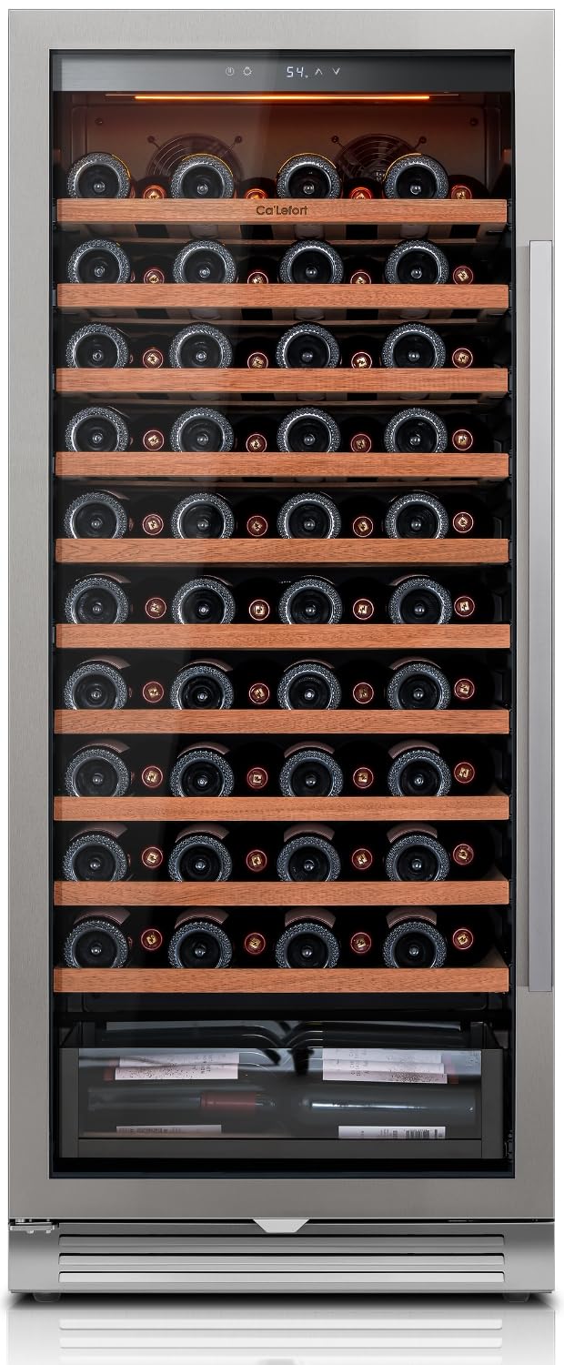 Ca'Lefort 24 Inch Wine Fridge, Dual Zone 90 Bottle Wine Cooler Refrigerator, 40-65°F Refrigerator with Glass Door, 3 LED Built-in/Freestanding Fridge for Bar/Kitchen/Resterant (Left-Hinged)