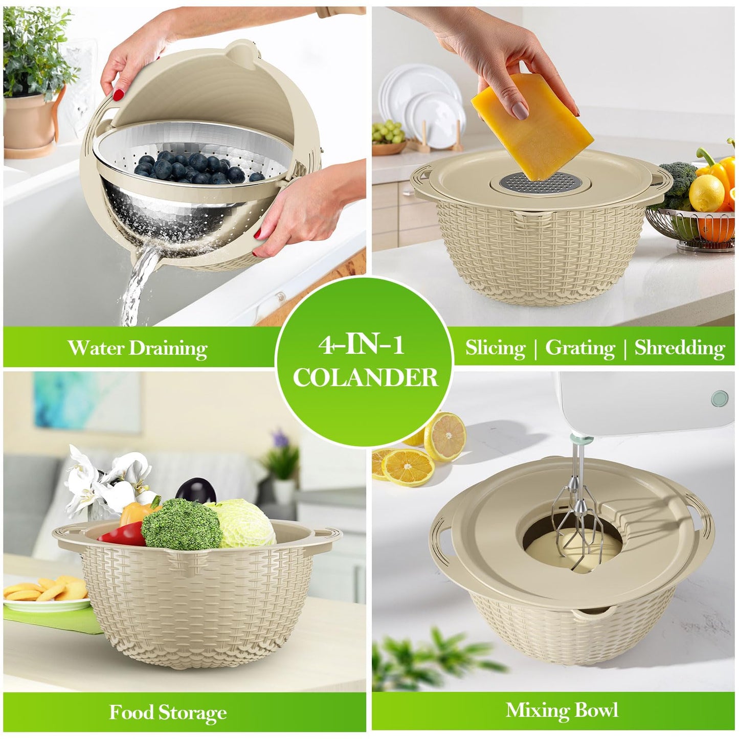 Over the Sink Colander - Strainers and Colanders - Stainless Steel Strainer - Expandable Sink Colander with Rubber Grip for Strain, Drain, Rinse Fruits, Vegetables, Home Kitchen Essentials