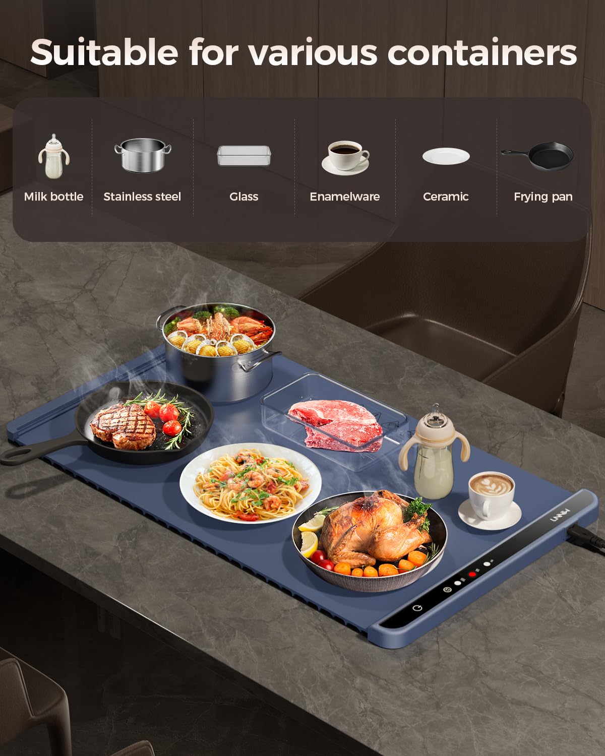 Warming Mat for Food,Food Warming Mat,Electric Warming Tray for Buffets Party and Home Daily Use,Heating Fastly in 10s,Portable Design,Timed Function for Your Family.