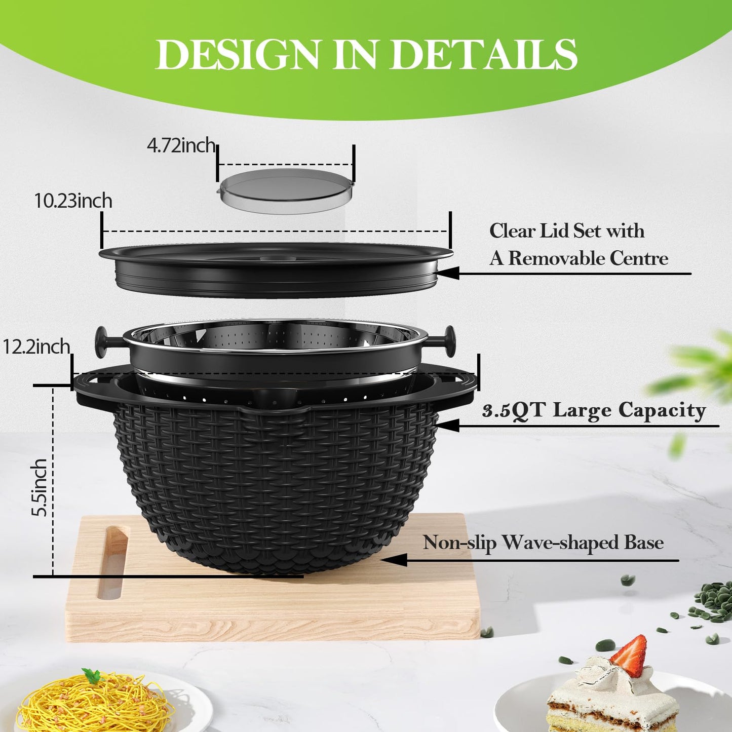 Over the Sink Colander - Strainers and Colanders - Stainless Steel Strainer - Expandable Sink Colander with Rubber Grip for Strain, Drain, Rinse Fruits, Vegetables, Home Kitchen Essentials