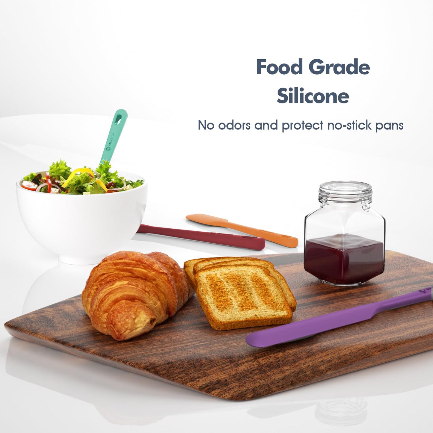 5 Pieces Silicone Spatula Set, Food Grade Rubber Spatula, Upgrade Strong Handle with Ergonomic Grip, Heat Resistant Up to 600°F for Nonstick Cookware, Cooking