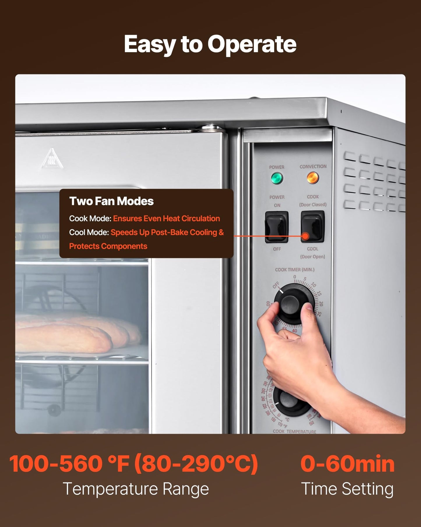 VEVOR Commercial Convection Oven, 21L/19Qt, Quarter-Size Conventional Oven Countertop, 1440W 3-Tier Toaster w/Front Glass Door, Electric Baking Oven w/Trays Wire Racks Clip Gloves, 120V