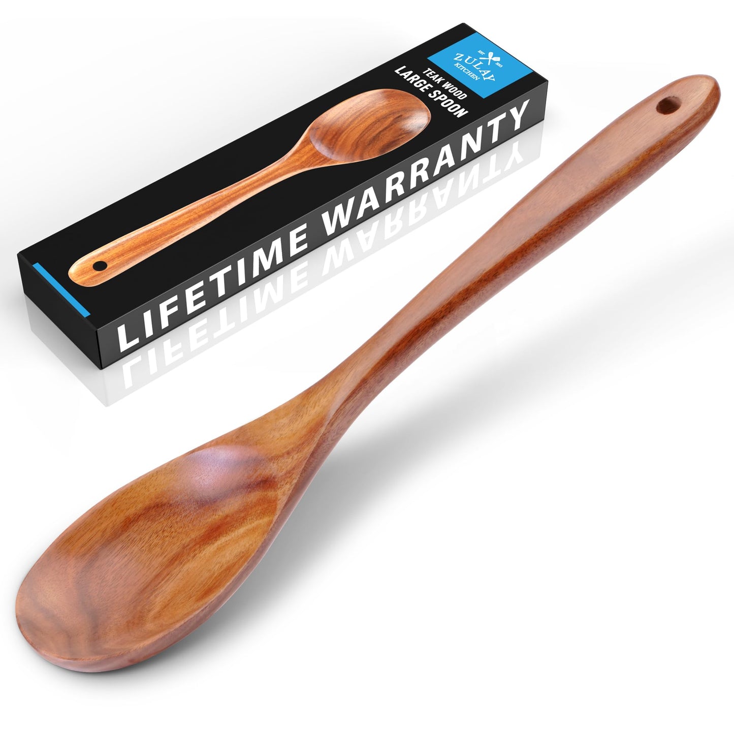 Zulay Kitchen 9.4" Teak Wooden Cooking Spoon – Durable, Non-Stick Wooden Utensil for Cooking, Stirring, Mixing & Serving – Heat-Resistant, Smooth Finish Kitchen Spoon for Nonstick Cookware
