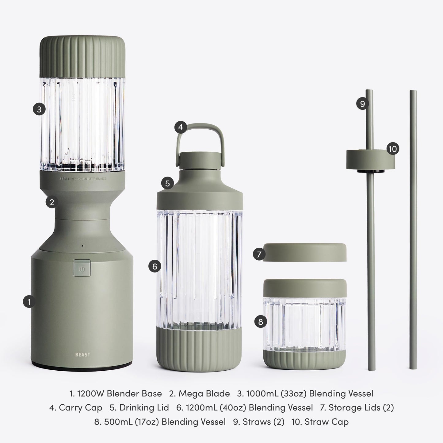 Beast Mega 1200 Plus | Premium Countertop Blender | Smoothies, Shakes, Sauces, Dips, Soups | Blends Ice and Frozen Fruit | XL Vessel | With Extra Vessels, Straw System | (Charcoal, 120V)