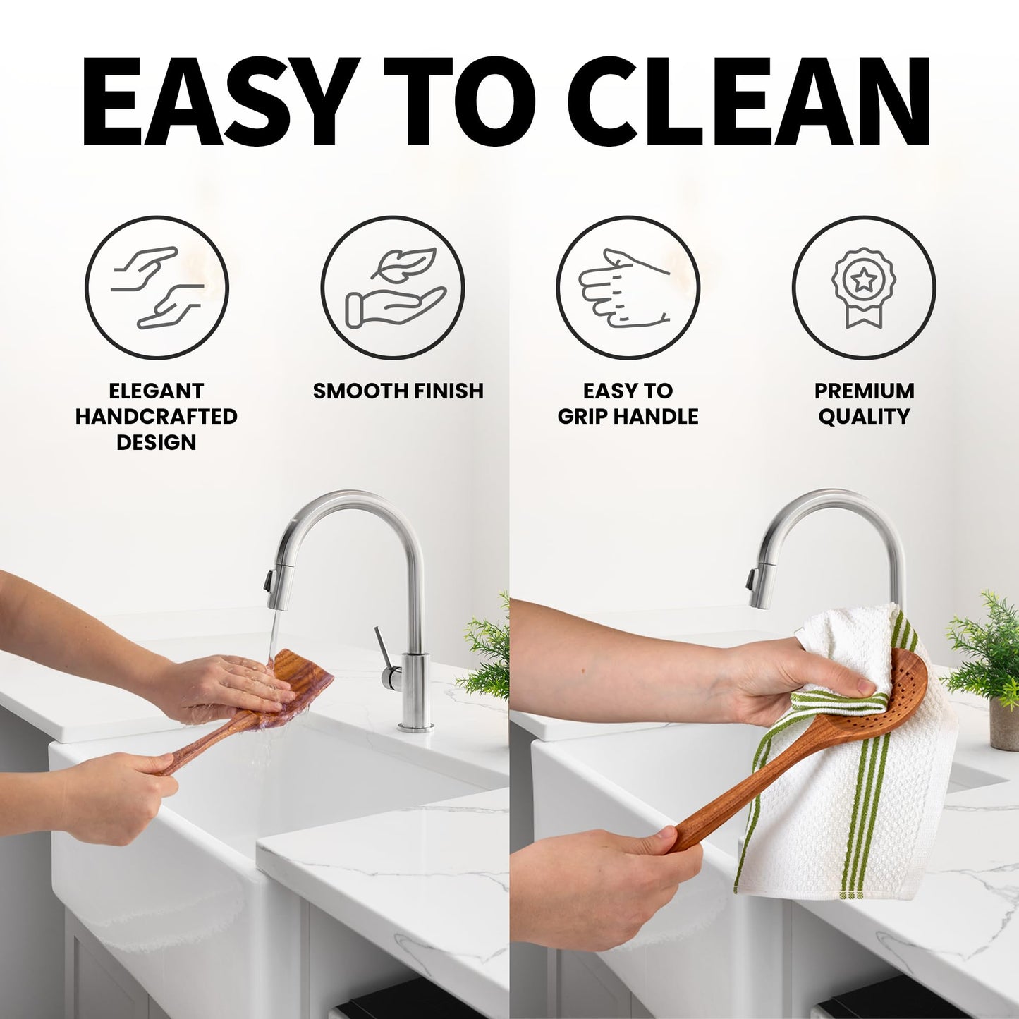 Zulay Kitchen 9.4" Teak Wooden Cooking Spoon – Durable, Non-Stick Wooden Utensil for Cooking, Stirring, Mixing & Serving – Heat-Resistant, Smooth Finish Kitchen Spoon for Nonstick Cookware