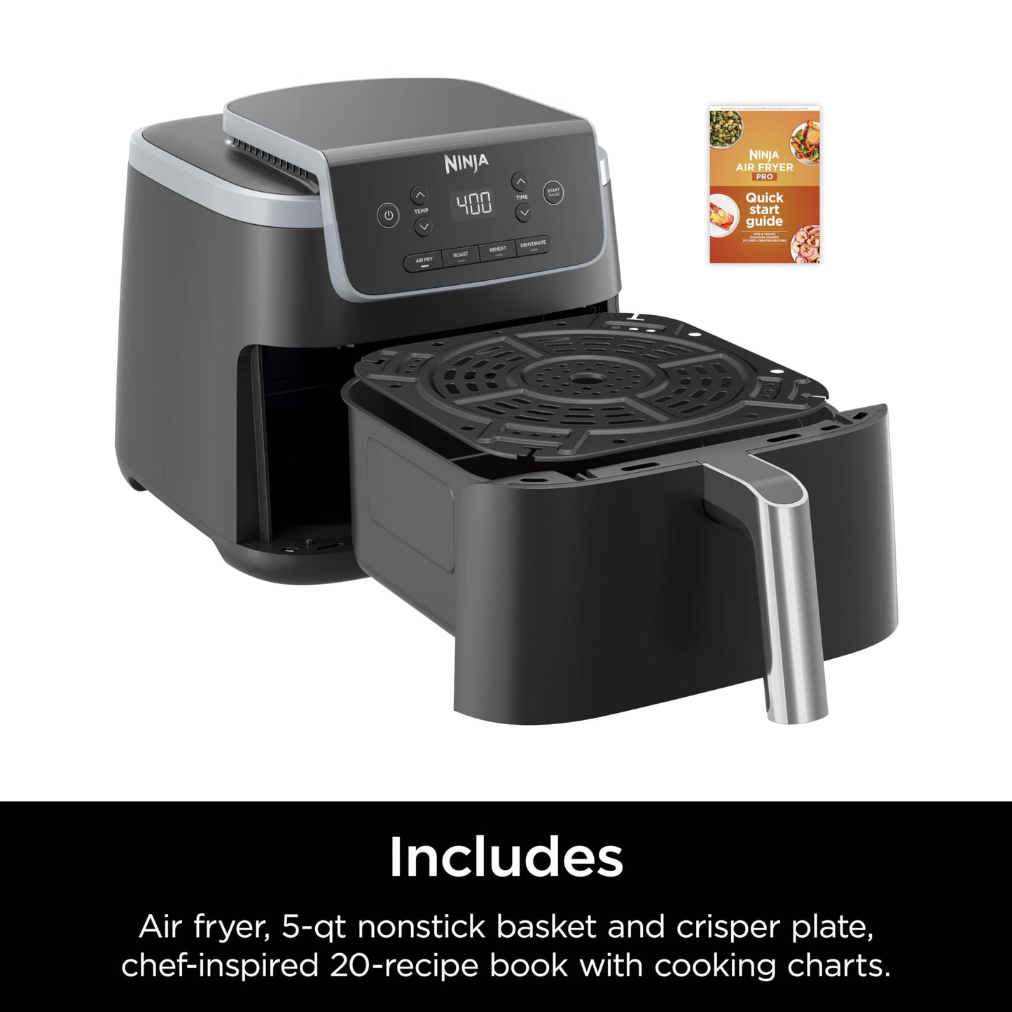 Ninja | Air Fryer | 6.5 QT Pro XL Capacity fits 9lbs of Wings | 6-in-1 Max Crisp, Air Fry, Roast, Bake, Reheat & Dehydrate | Nonstick Basket, Crisper Plate & Recipe Guide | Grey | AF181