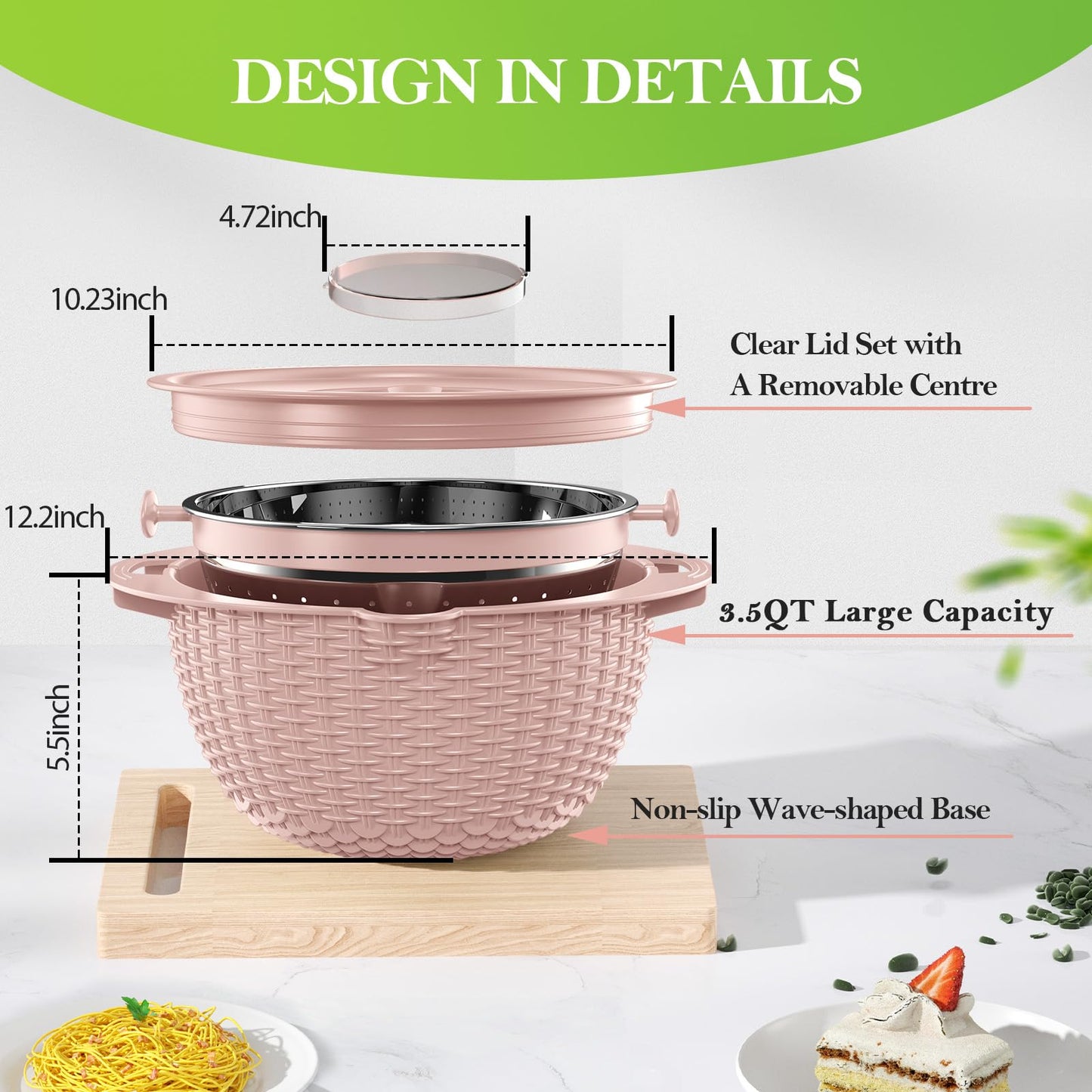 Over the Sink Colander - Strainers and Colanders - Stainless Steel Strainer - Expandable Sink Colander with Rubber Grip for Strain, Drain, Rinse Fruits, Vegetables, Home Kitchen Essentials