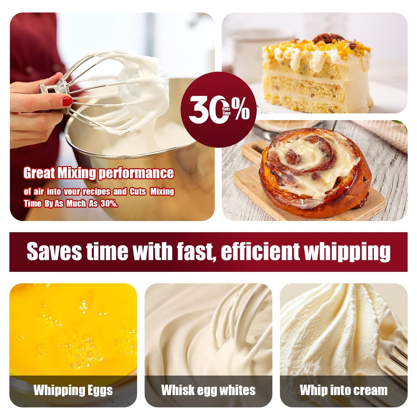 Whole Stainless Steel K45WW Whisk Attachment for KitchenAid 4.5-5 Tilt-Head Mixer, Dishwasher Safe Wire Whip for Kitchen Aid