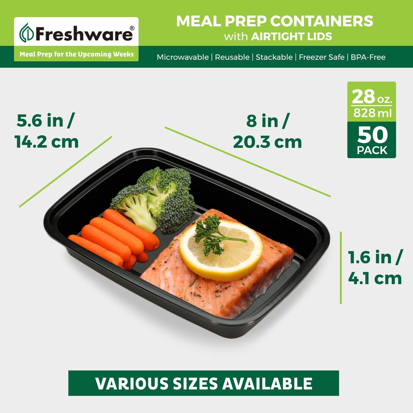 Freshware Meal Prep Containers [150 Pack] 1 Compartment with Lids, Food Storage Containers, Bento Box, BPA Free, Stackable, Microwave/Dishwasher/Freezer Safe (24 oz)