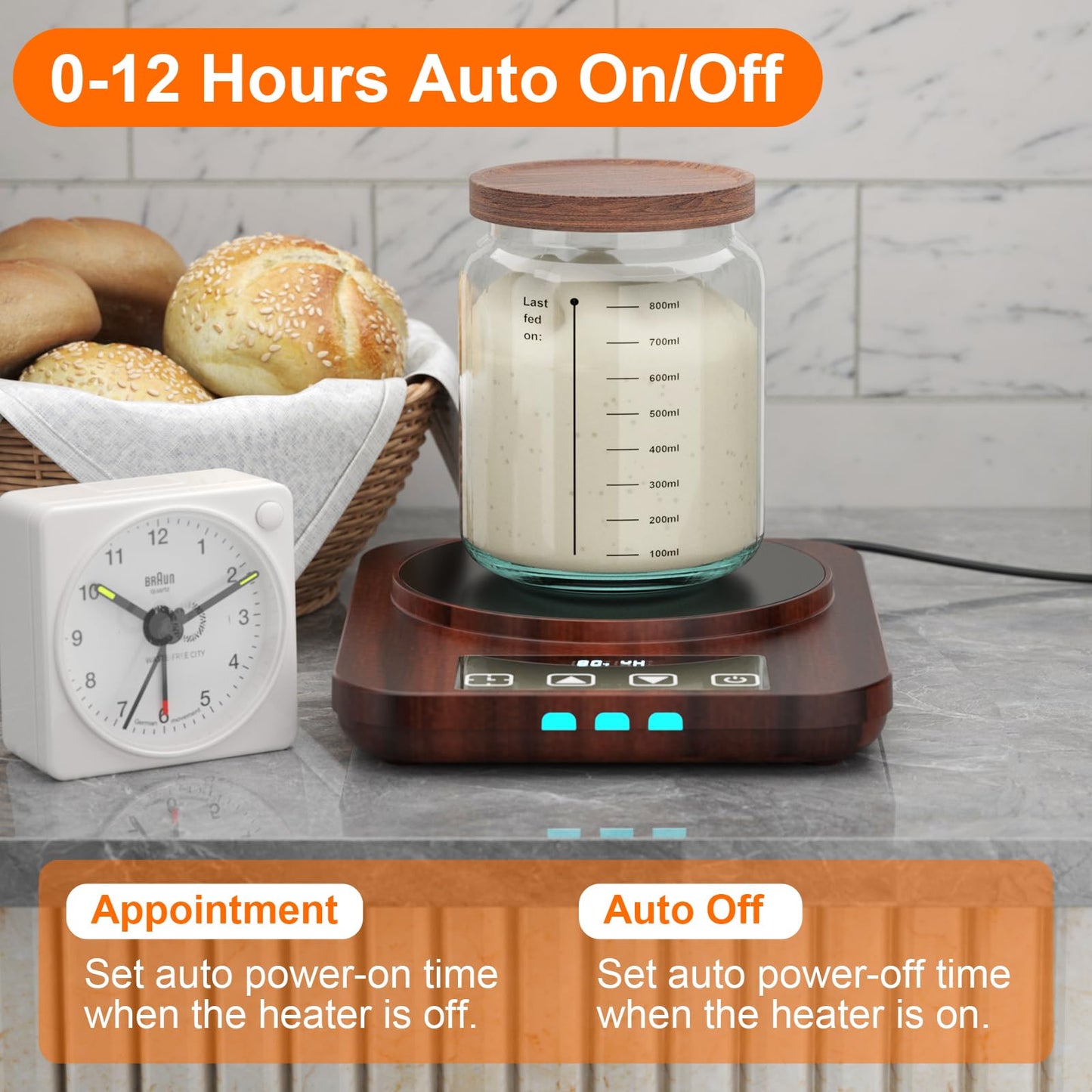 Electric Sourdough Starter Warmer Mat, Upgrade Warming Heating Pad for Sour Dough Starter, Sourdough Heater Proofing Tool for Home Baking with US Plug Thermostat Control, Timing, Memory Function