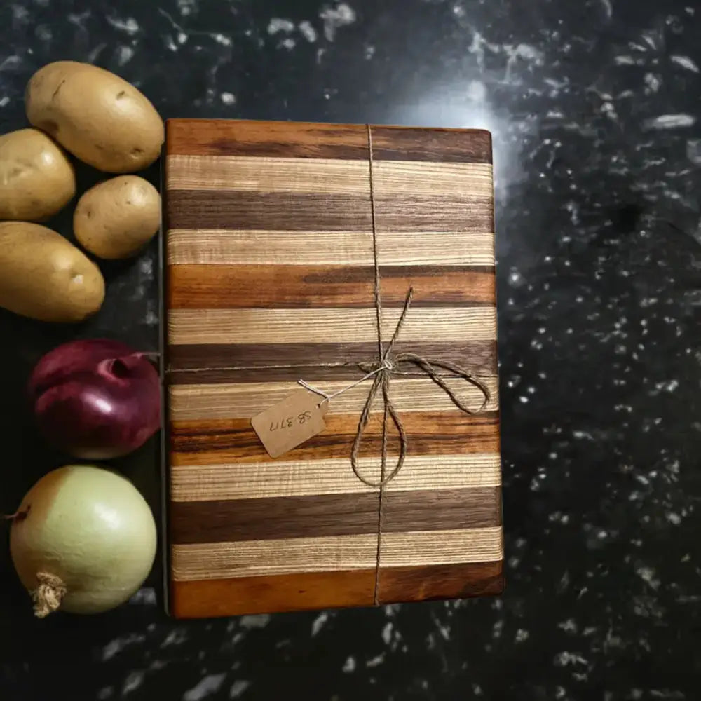 8.5" x 12.5" x 1" Handmade Cutting Board - Tigerwood, Black Ash, Black Walnut, Eco-Friendly (SB-3717) - Stewarts Blocks and Boards