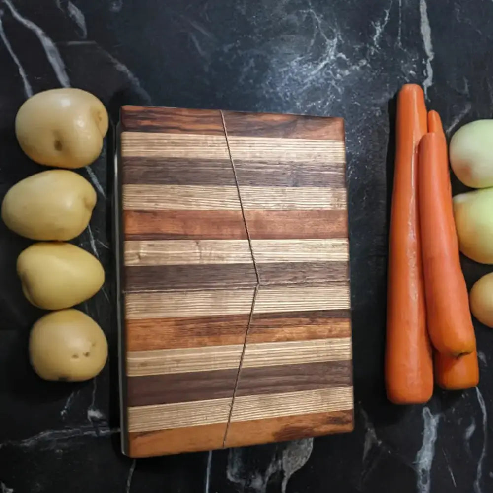 8.5" x 12.5" x 1" Handmade Cutting Board - Tigerwood, Black Ash, Black Walnut, Eco-Friendly (SB-3717) - Stewarts Blocks and Boards